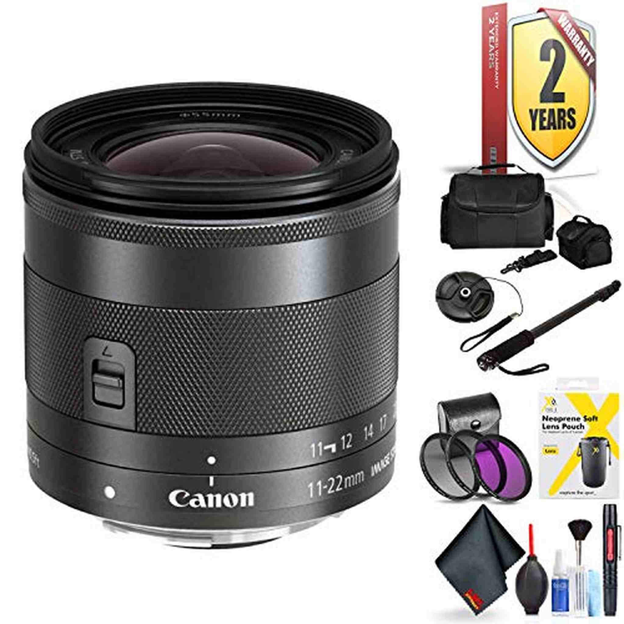 Canon EF-M 11-22mm F/4-5.6 is STM Lens for Canon Eos M, M2, M3, M5, M6, M1 M5 M10 Accessories International Model + 2 Y Canon