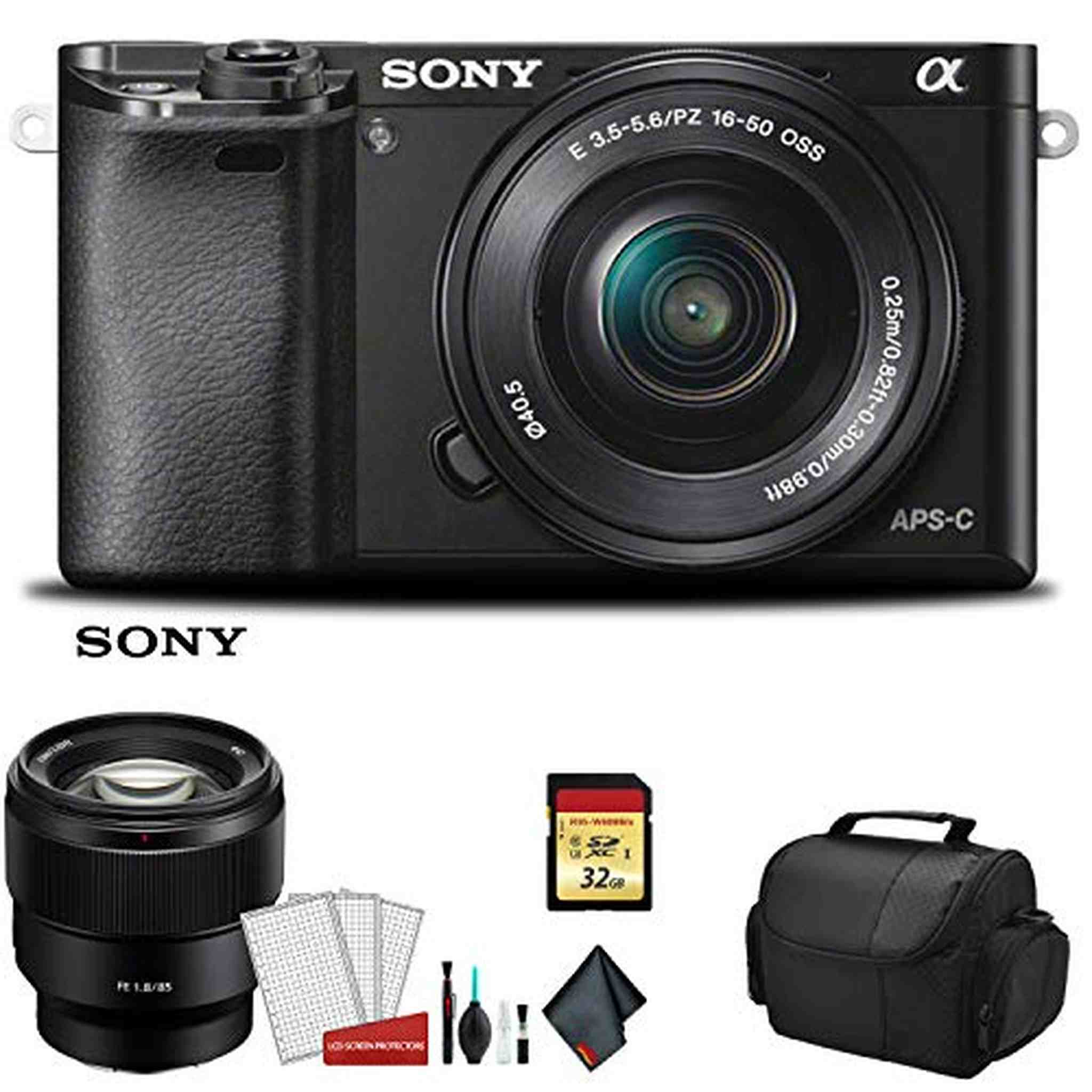 Sony Alpha a6400 Mirrorless Digital Camera with 16-50mm Lens Kit with Sony FE 85mm f/1.8 Lens and More - International M Sony