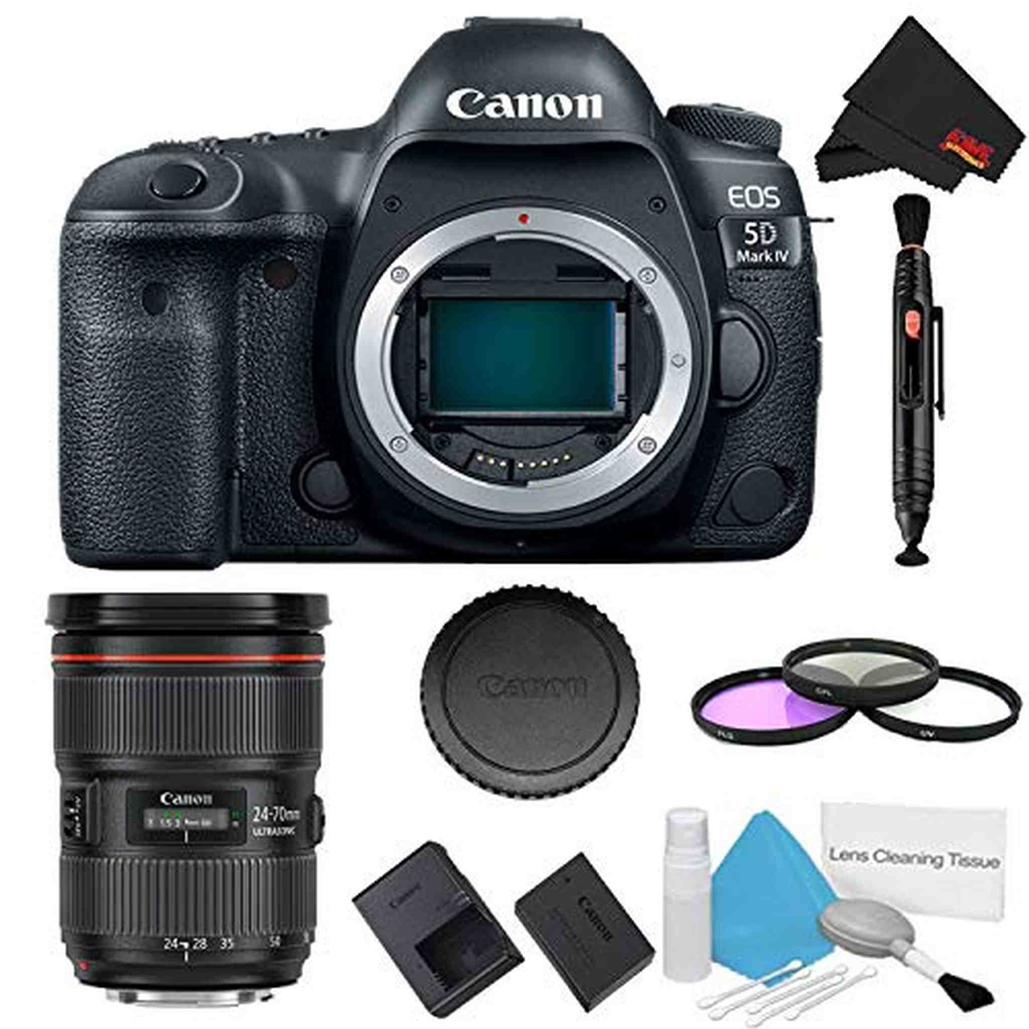 Canon EOS 5D Mark IV DSLR Camera Body Only 3 Piece Filter Kit w/ 24-70mm F/2.8L II USM Lens - International Model Canon