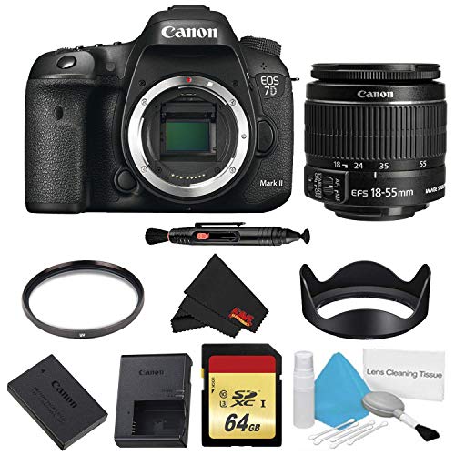 Canon EOS 7D Mark II DSLR Camera Body Only Basic Filter Bundle w/Memory & 18-55mm Lens International Model Canon