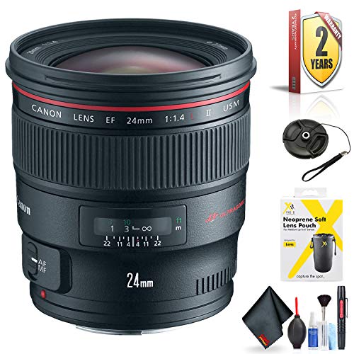 Canon EF 24mm f/1.4L II USM Lens for Canon EF Mount + Accessories International Model with 2 Year Warranty Canon