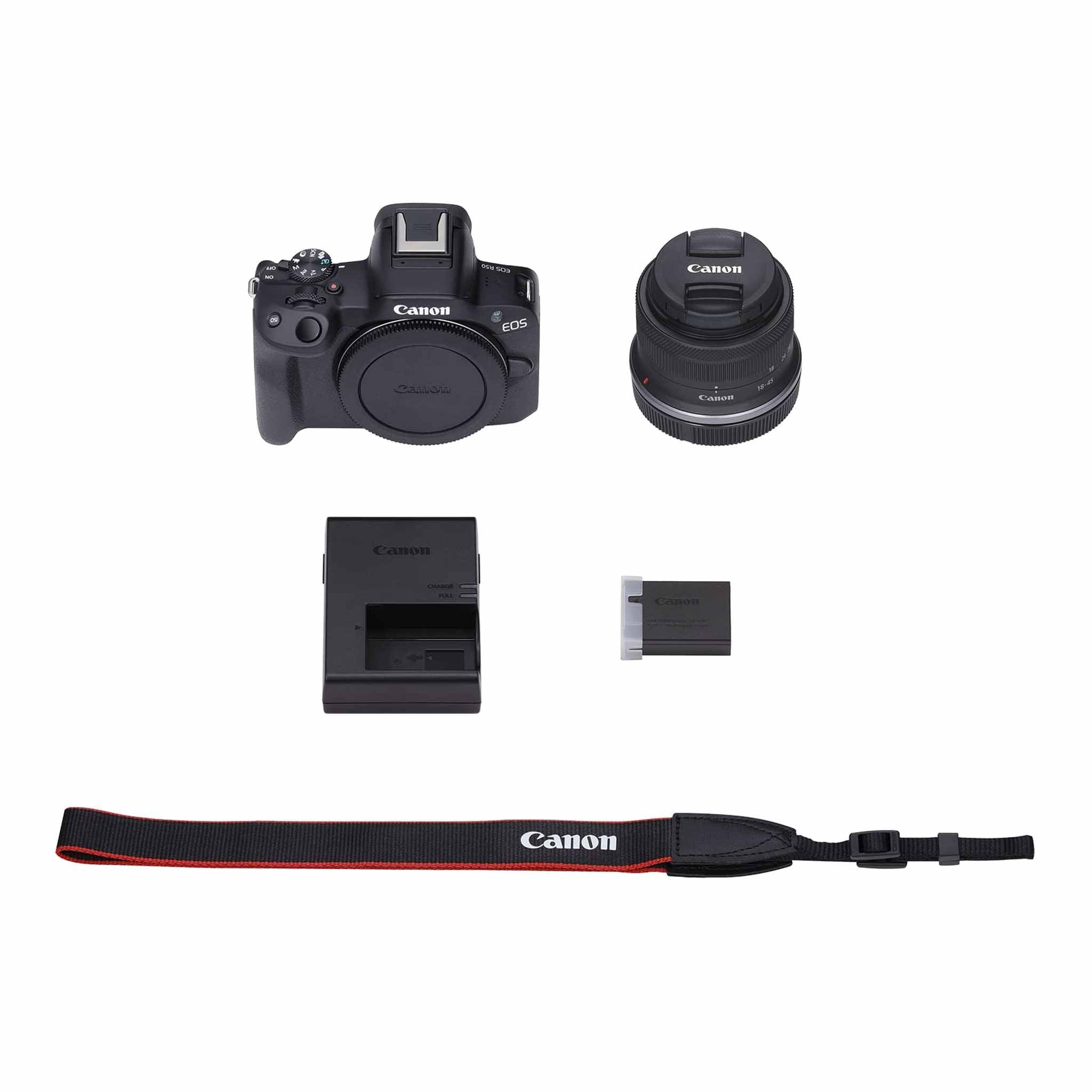 Canon EOS R50 Mirrorless Vlogging Camera Black w/RF-S18-45mm F4.5-6.3 is STM Lens, 24.2 MP, 4K Video, Subject Detection & Tracking, Compact, Smartphone Connection, Content Creator Canon