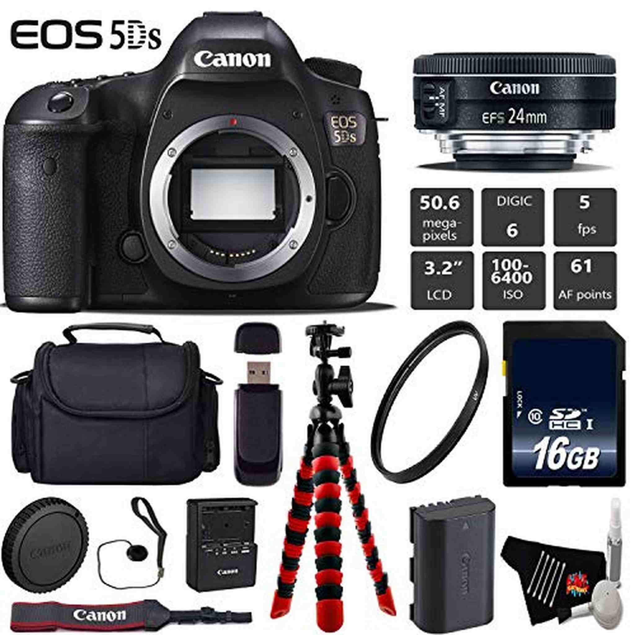 Canon EOS 5DS DSLR Camera with 24mm f/2.8 STM Lens + Wireless Remote + UV Protection Filter + Case + Wrist Strap Base Bundle Canon