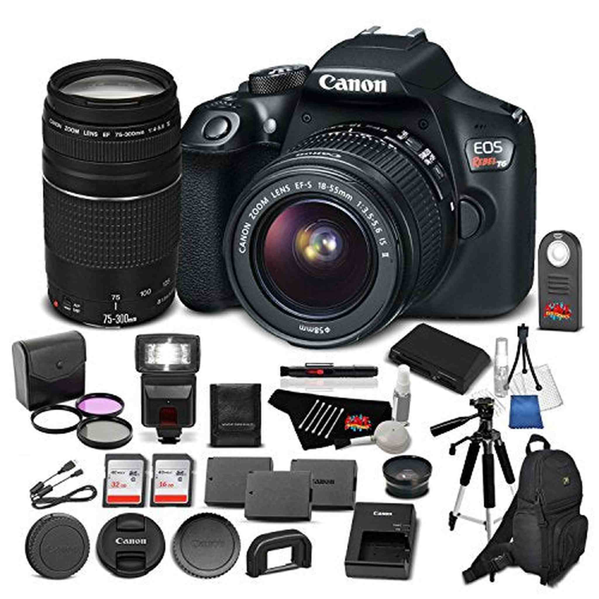 Canon EOS Rebel T6 Digital SLR Camera Bundle with EF-S 18-55mm f/3.5-5.6 IS II Lens + EF 75-300mm f/4-5.6 III Telephoto Zoom Lens + More Canon