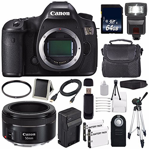 Canon EOS 5DS DSLR Camera International Model 0581C002 + Canon EF 50mm f/1.8 STM Lens + LP-E6 Battery + 64GB Memory Ca Canon