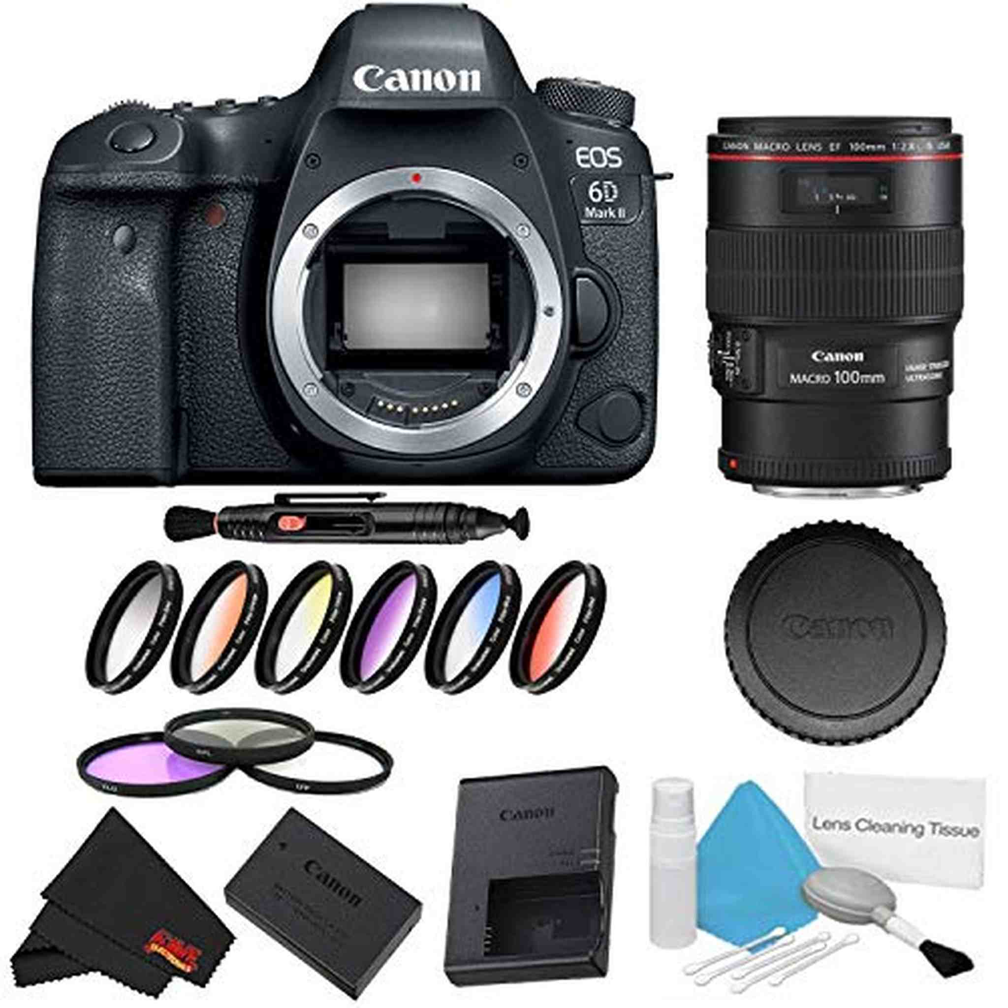 Canon EOS 6D Mark II DSLR Camera Body Only 9 Piece Filter Bundle + Bonus EF 100mm f/2.8L Macro is USM Lens - Internati Canon