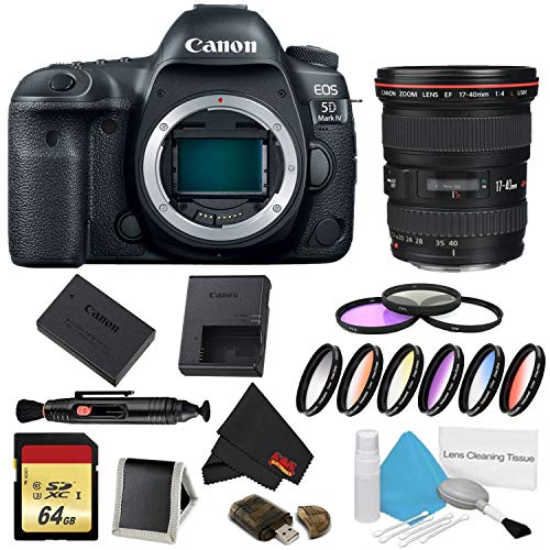 Canon EOS 5D Mark IV DSLR Camera Body Only 9 Piece Filter + Memory Kit w/ 17-40mm 4.0 USM L Lens - International Model Canon