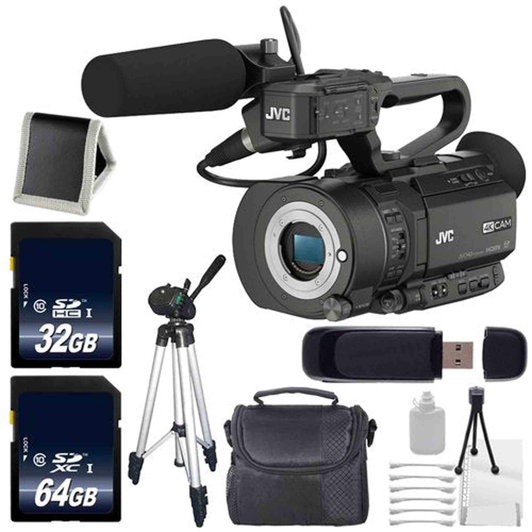 JVC GY-LS300 4KCAM Handheld S35mm Camcorder International Model Body Only + 32GB Memory Card + 64GB Memory Card + De JVC