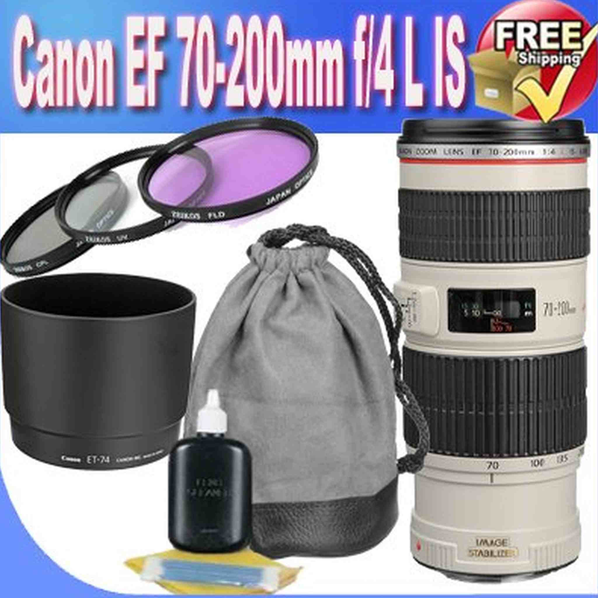 Canon EF 70-200mm f/4 L is USM Lens for Canon Digital SLR Cameras + 67mm 3 Piece Professional Filter Kit + Lens & Camera Cleaning Kit + Lens Pouch Bundle Canon