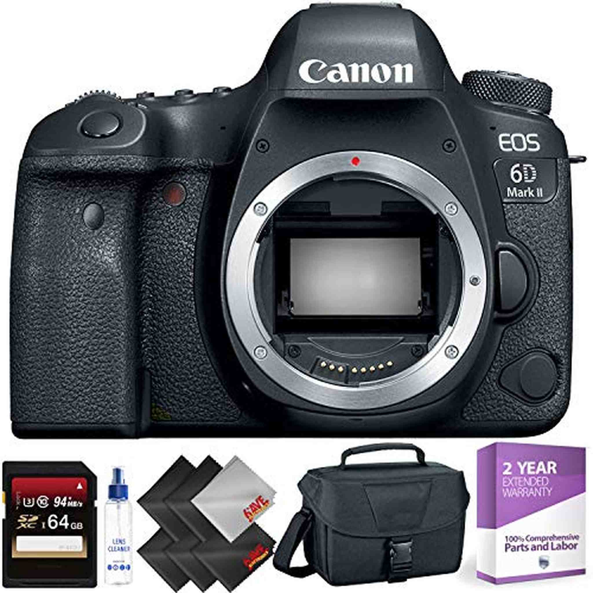 Canon EOS 6D Mark II DSLR Camera Body Only + 64GB Memory Card + 1 Year Warranty Base Bundle Canon