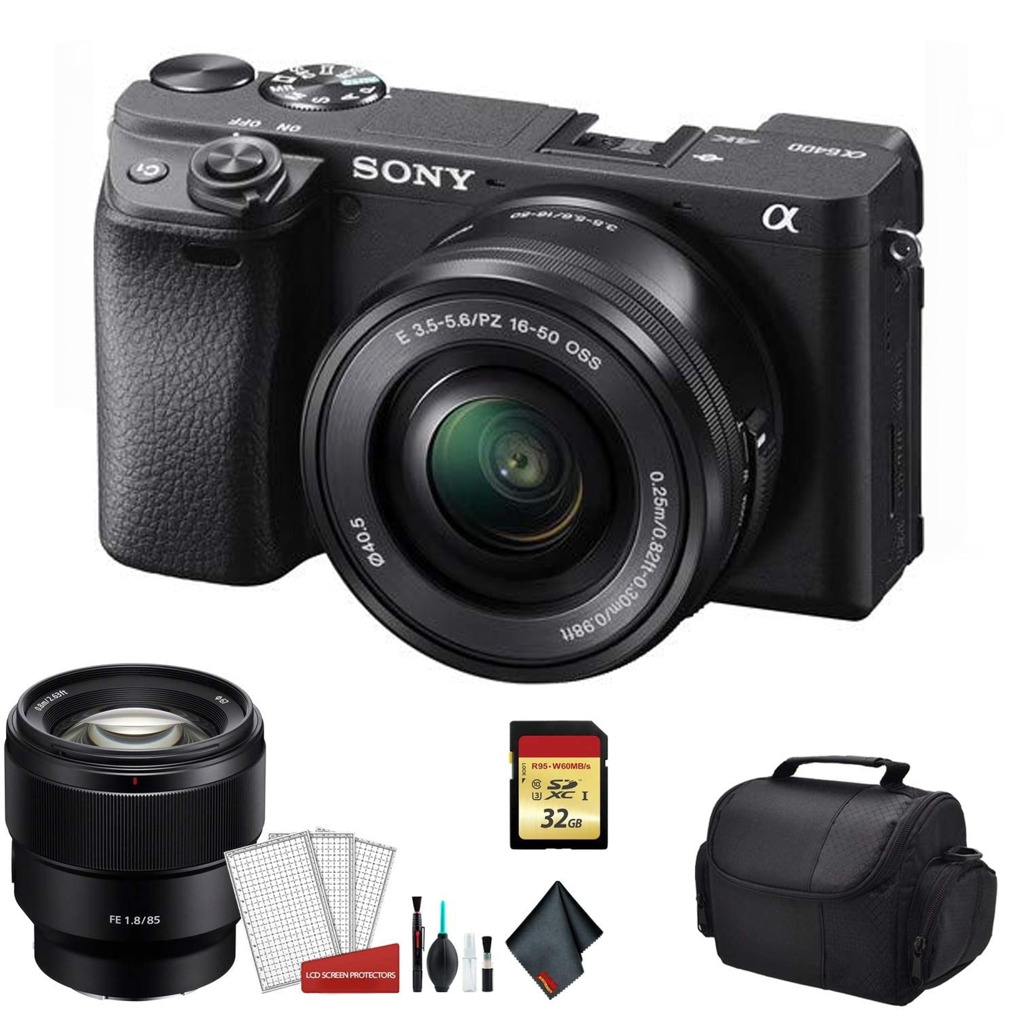 Sony Alpha a6400 Mirrorless Digital Camera with 16-50mm Lens Kit with Sony FE 85mm f/1.8 Lens and More - International M Sony