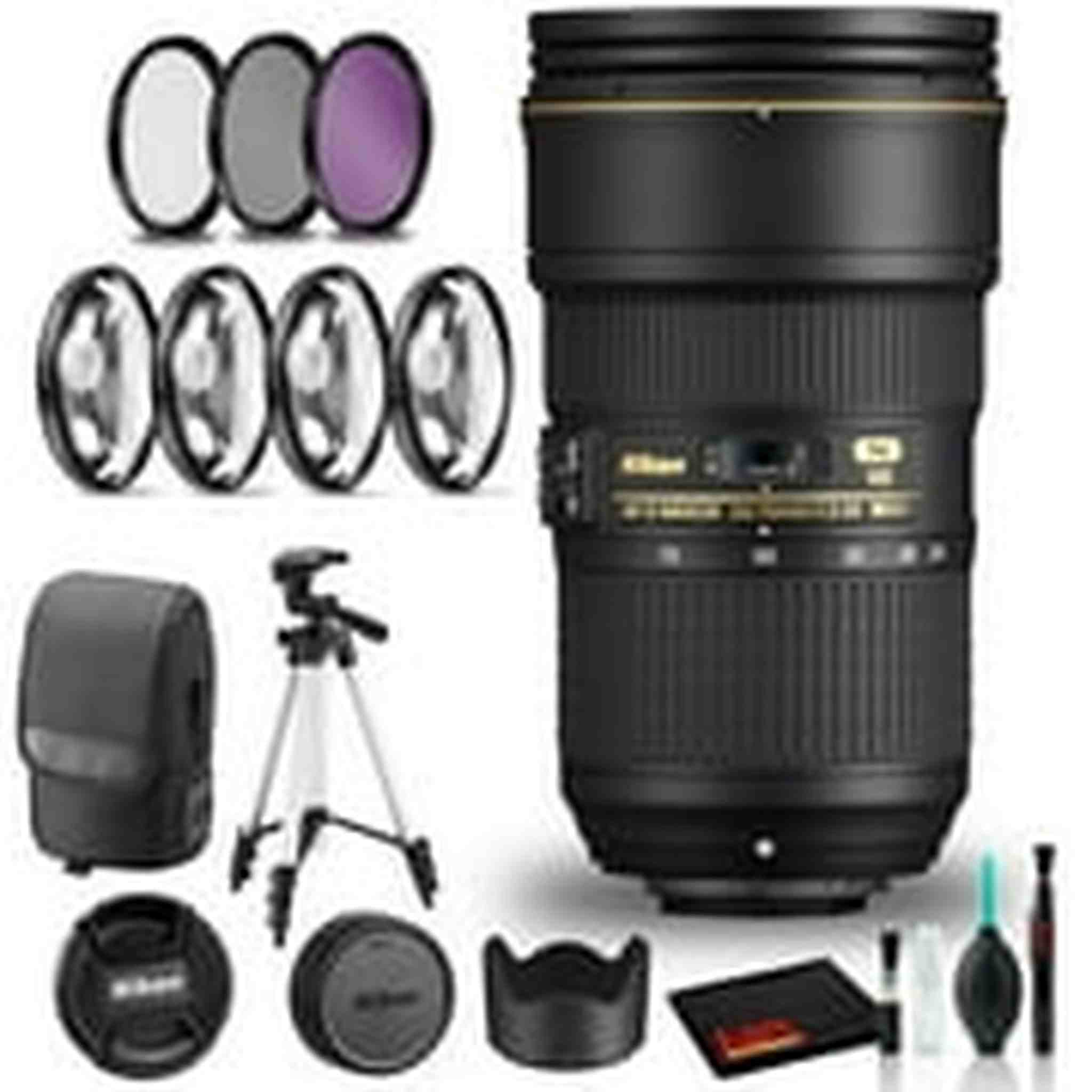 Nikon AF-S NIKKOR 24-70mm f/2.8E ED VR Lens Intl Model with Filters and Tripod Nikon