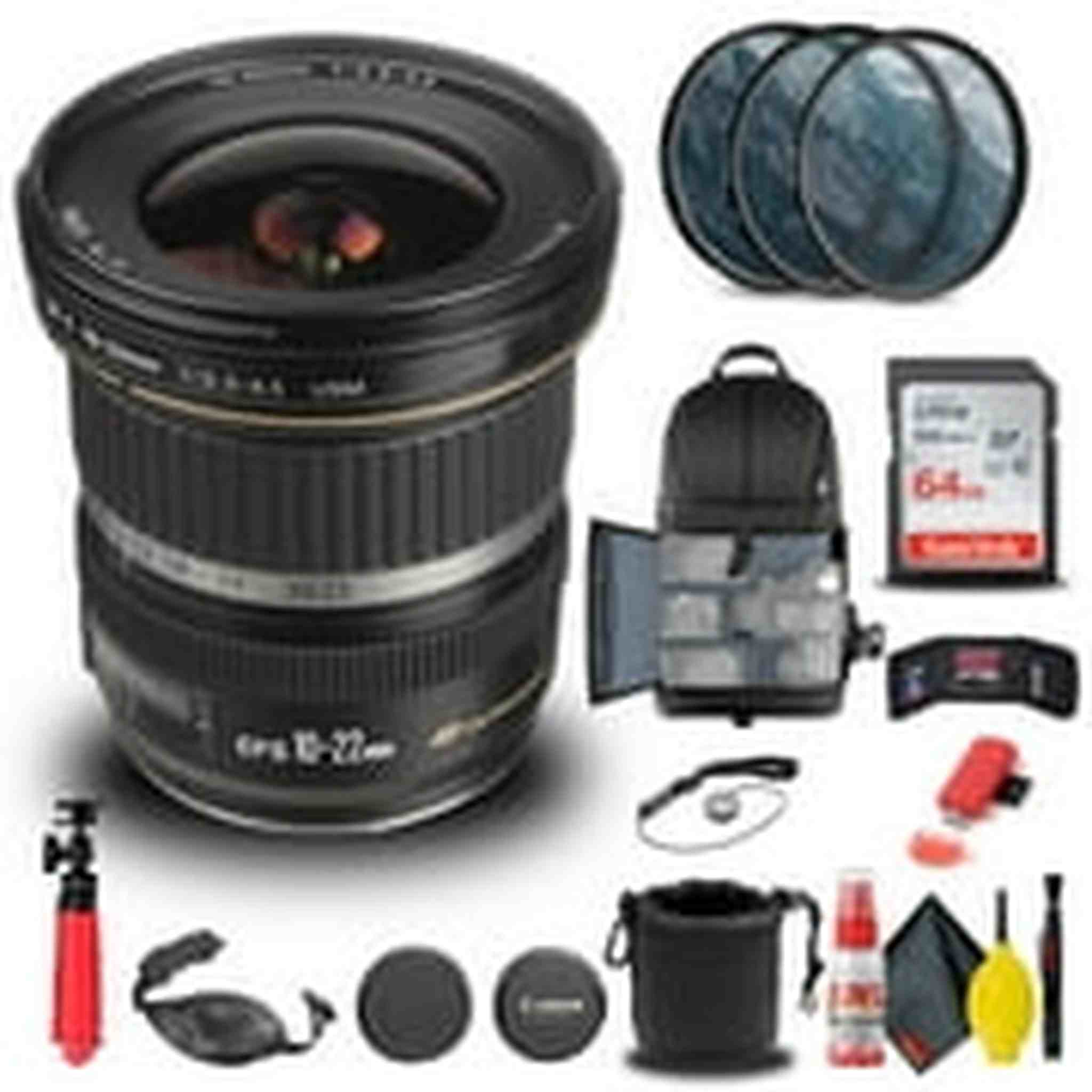 Canon EF-S 10-22mm f/3.5-4.5 USM Lens 9518A002 + Filter Kit + BackPack + More Canon