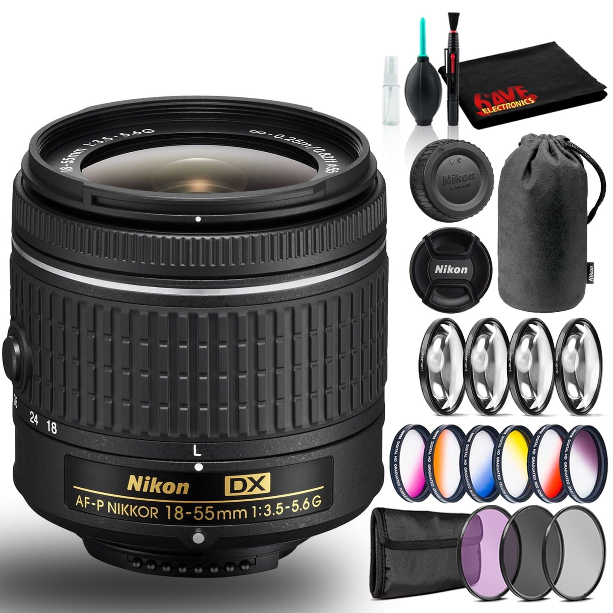 Nikon AF-P DX NIKKOR 18-55mm f/3.5-5.6G Lens Intl Model Kit With Filter Sets Nikon