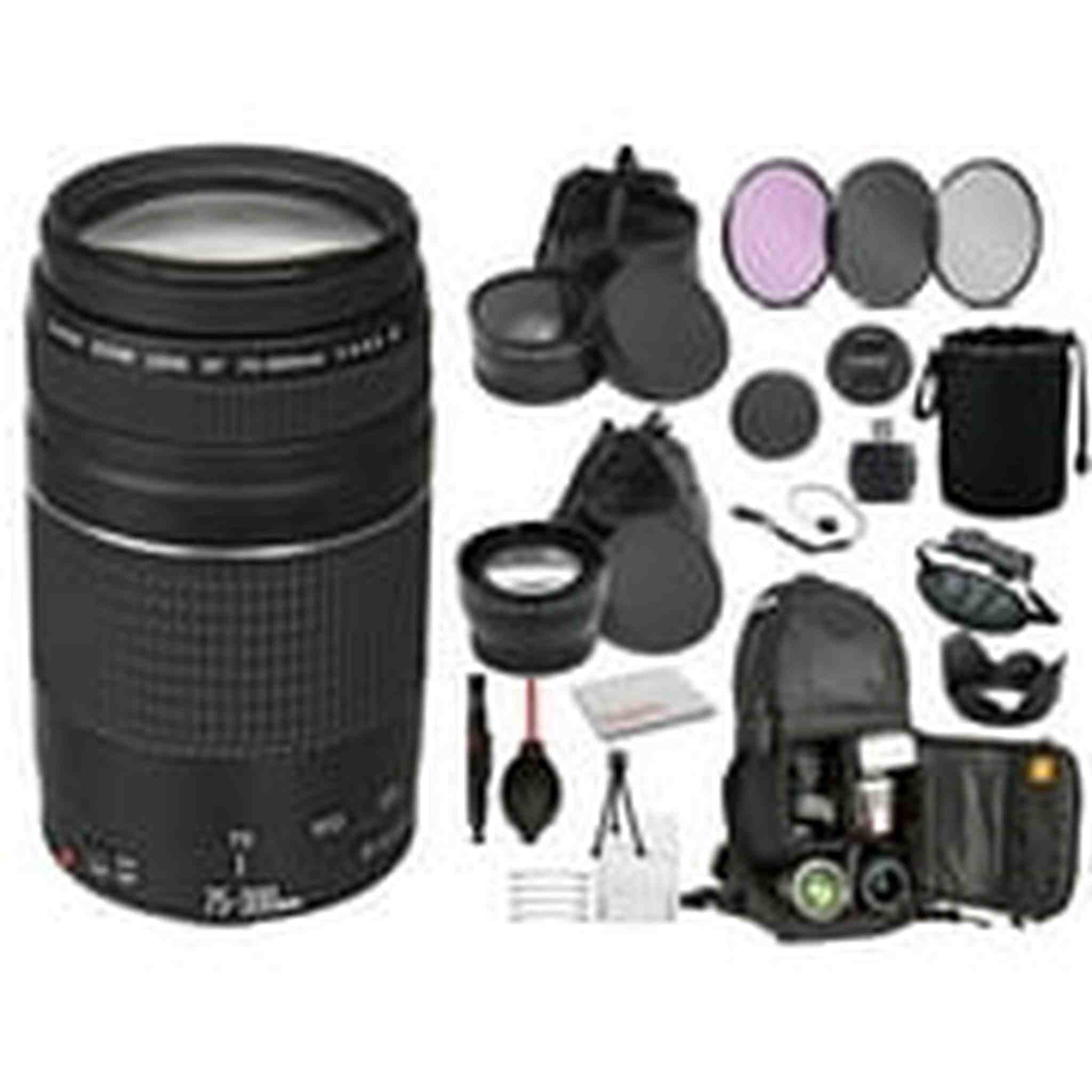 Canon EF 75-300mm f/4-5.6 III Lens 6473A003 Includes: DSLR Sling Backpack, 3PC filter Kit, + More Canon