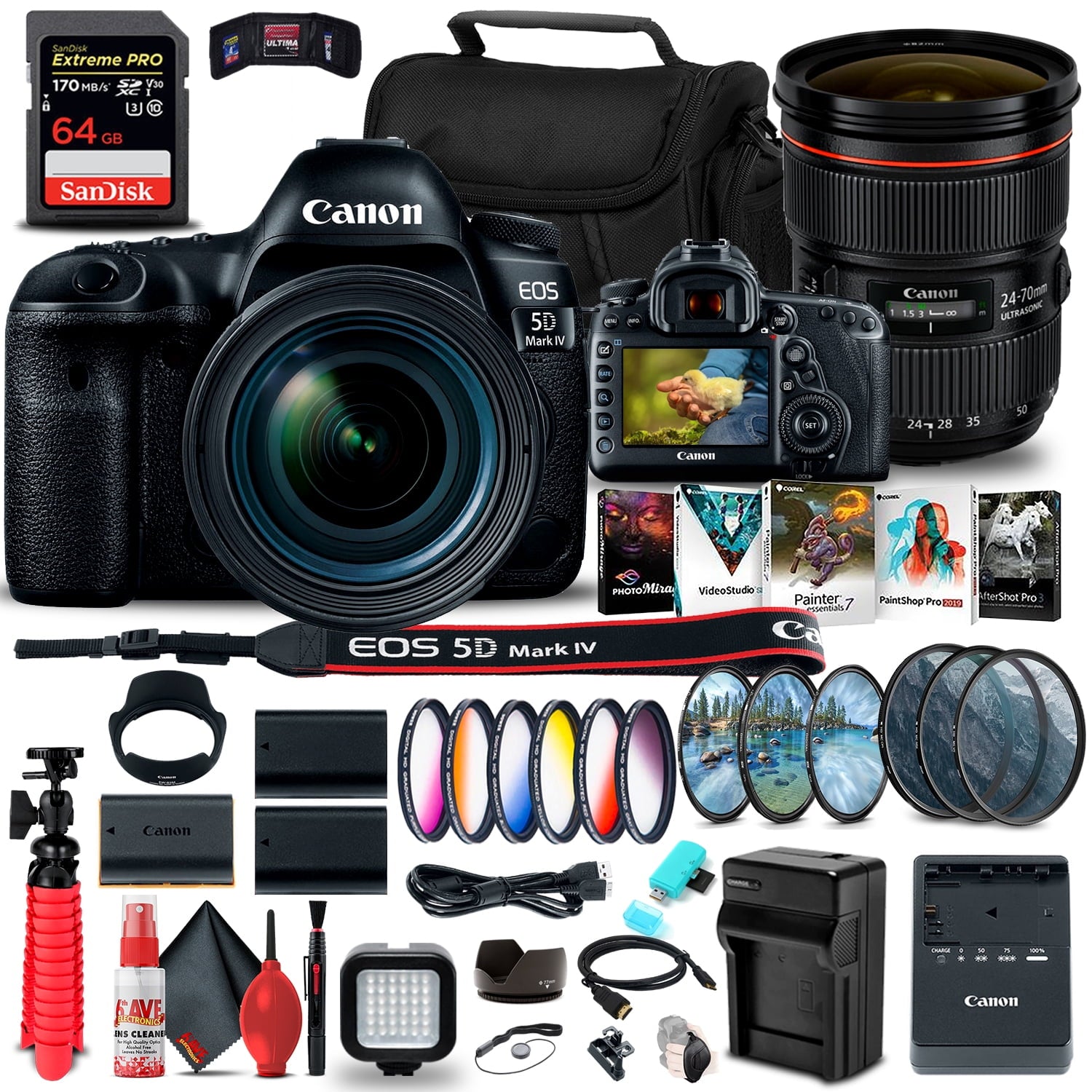 Canon EOS 5D Mark IV DSLR Camera with 24-70mm f/4L Lens 1483C018 Extreme Bundle Canon