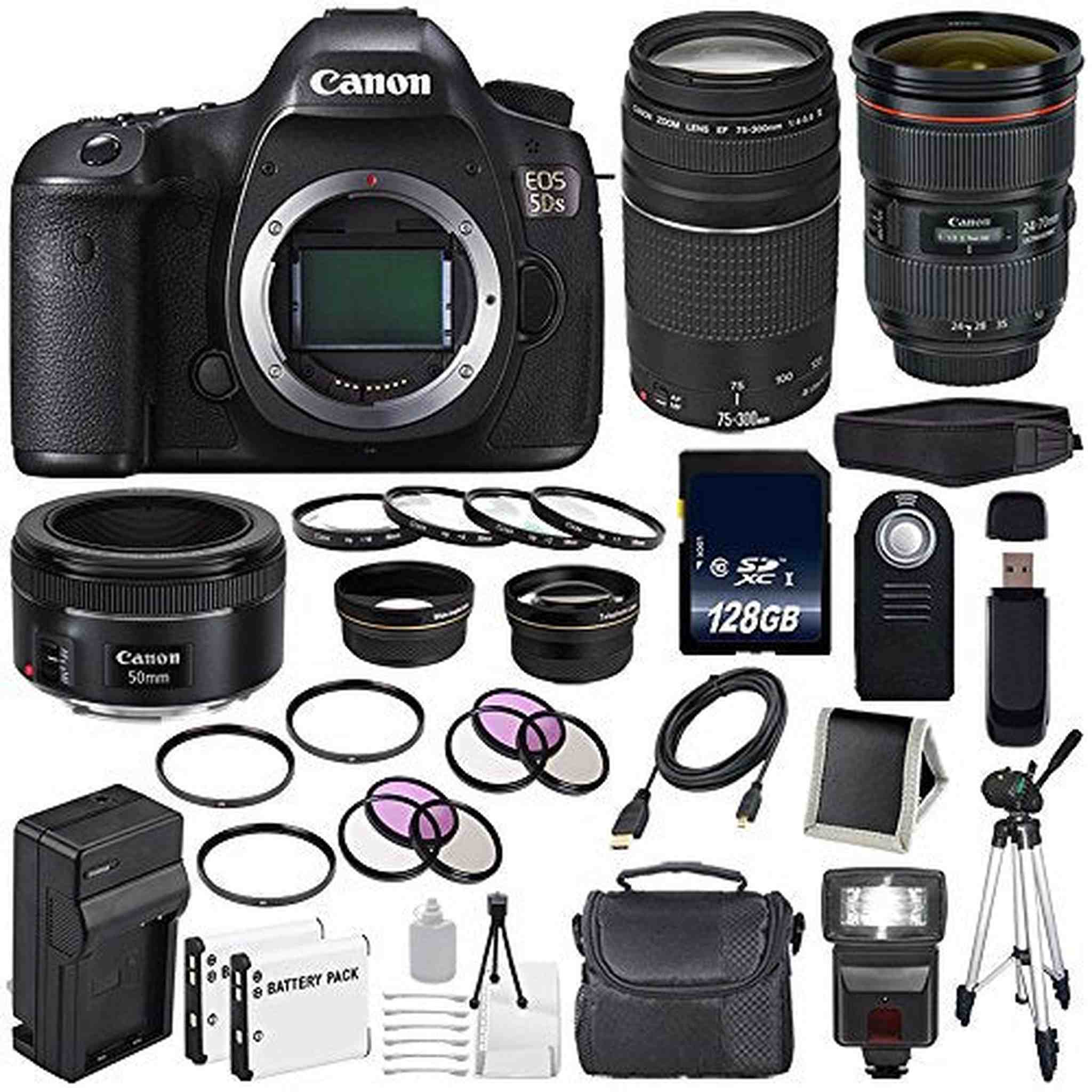 Canon EOS 5DS DSLR Camera International Model 0581C002 + Canon EF 24-70mm f/2.8L II USM Lens + Canon EF 75-300 III Base Bundle Canon