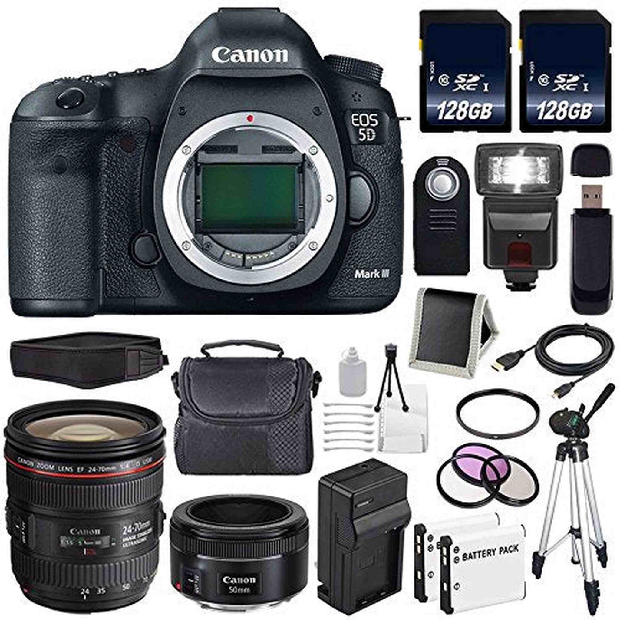 Canon EOD 5D III Digital Camera International Model + Canon EF 24-70mm f/4L is USM Lens + EF 50mm f/1.8 STM Lens Supreme Bundle Canon