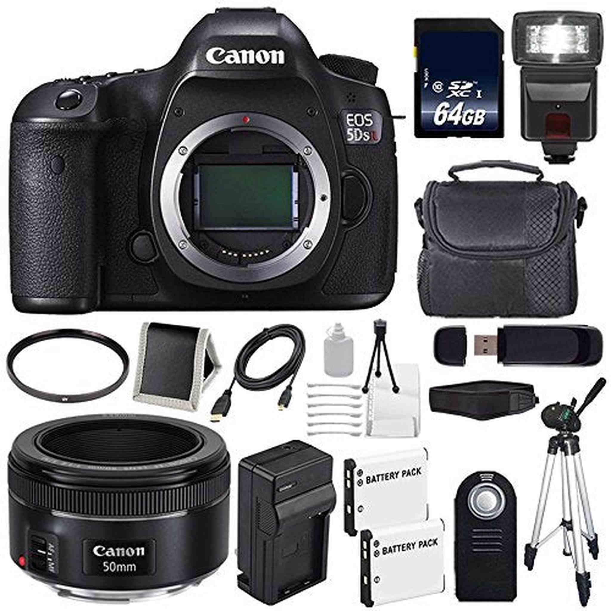 Canon EOS 5DS R DSLR Camera International Model 0582C002 + Canon EF 50mm f/1.8 STM Lens + LP-E6 Battery + 64GB Card Starter Bundle Canon