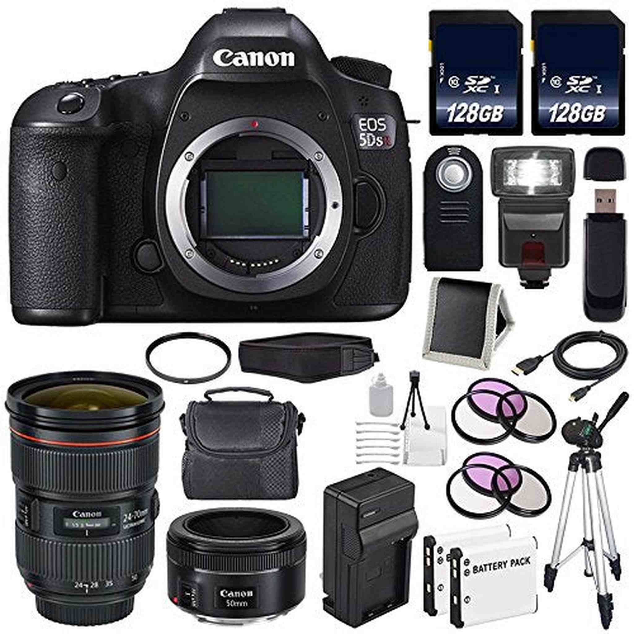 Canon EOS 5DS R DSLR Camera International Model 0582C002 + Canon EF 24-70mm f/2.8L II USM Lens + EF 50mm f/1.8 STM Lens Base Bundle Canon