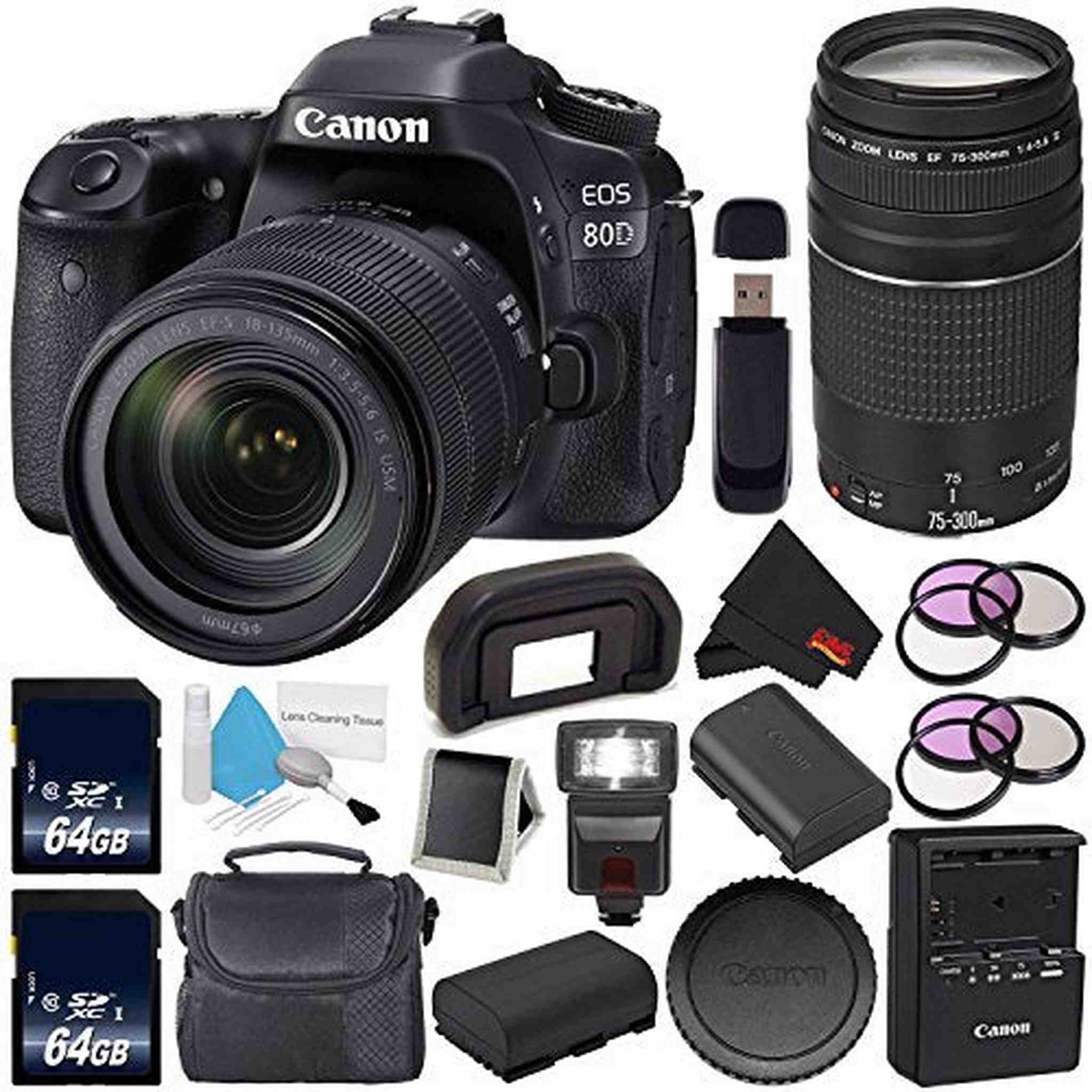 Canon EOS 80D DSLR Camera with 18-135mm Lens 1263C006 International Version + Canon EF 75-300mm f/4-5.6 III Telephoto Canon