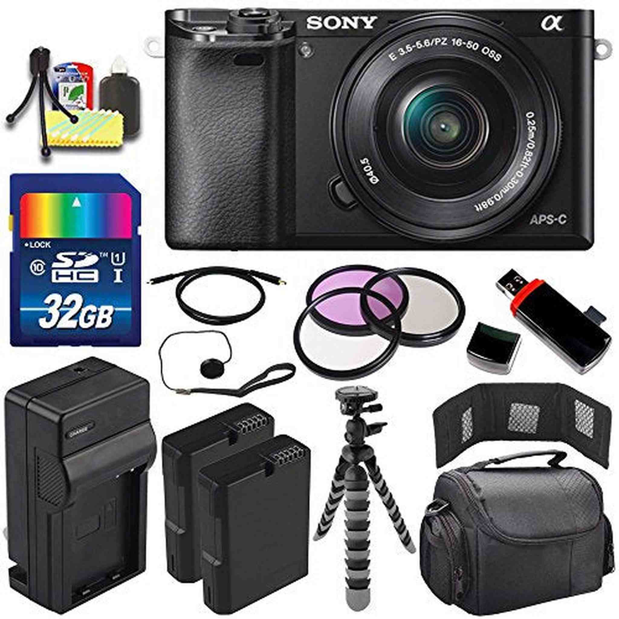 Sony Alpha a6000 Mirrorless Digital Camera with 16-50mm Lens Black + Battery + Charger + 32GB Bundle 5 - International Sony