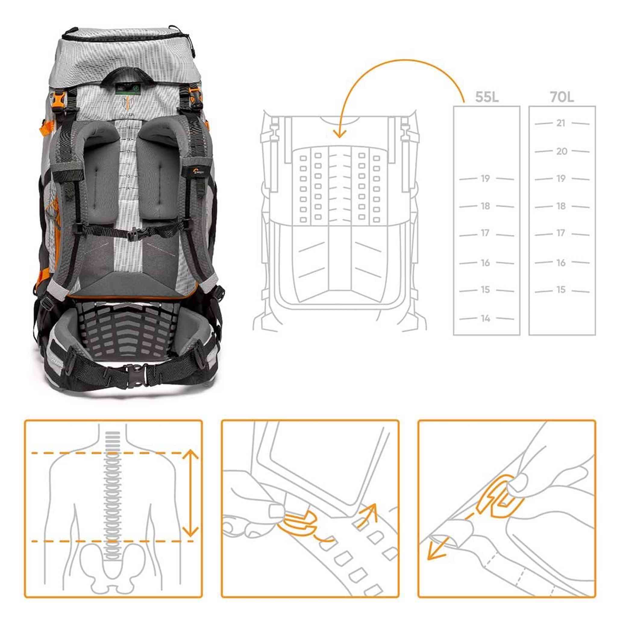 Lowepro PhotoSport PRO BP 55L AW III Backpack for Reflex and Mirrorless Cameras, Medium/Large, Dark/Light Gray Lowepro