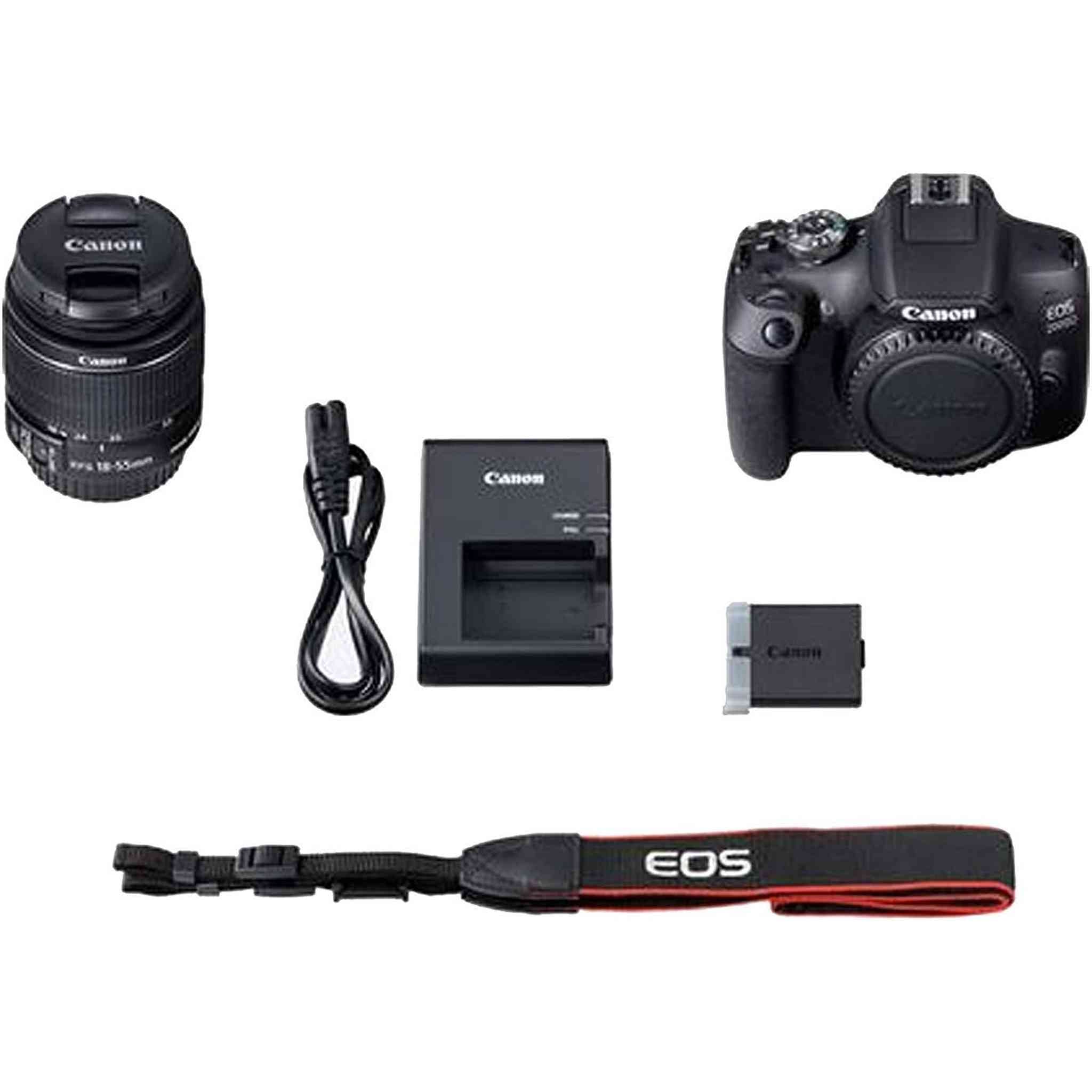 Canon EOS 2000D DSLR Camera with EF-S 18-55 mm f/3.5-5.6 III Lens Intl Model with Memory Kit, Mic, LED Light, and More Canon