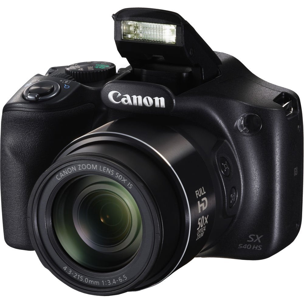 Canon PowerShot SX540 HS Digital Point and Shoot 20MP Camera + Extra Battery + Digital Flash + Camera Case + 64GB Class Canon