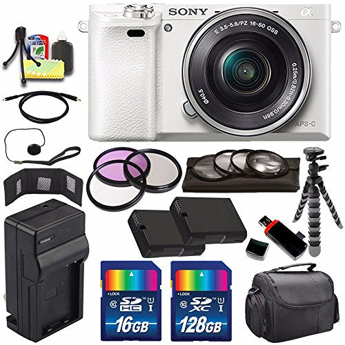 Sony Alpha a6000 Mirrorless Digital Camera with 16-50mm Lens White + Battery + Charger + 144GB Bundle 7 - Internationa Sony