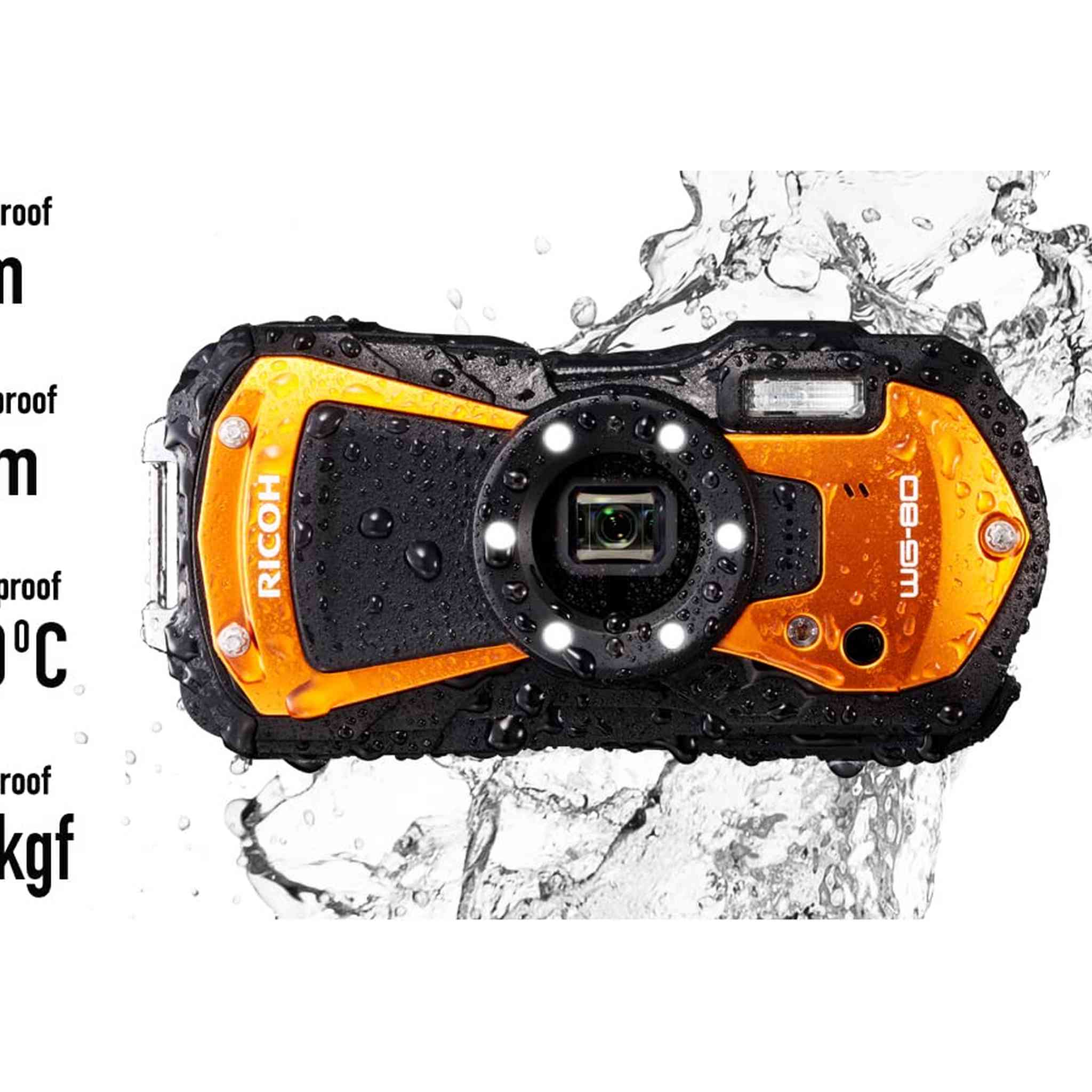 Ricoh WG-80 Orange Waterproof Digital Camera Shockproof Freezeproof Crushproof Ricoh