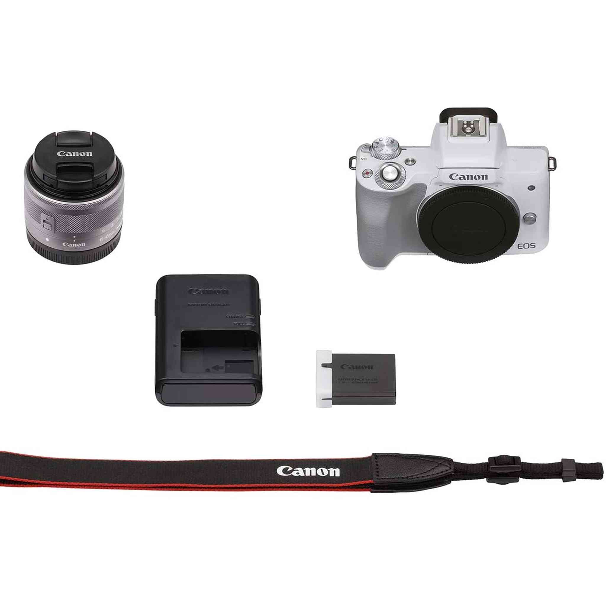 Canon EOS M50 Mark II + EF-M 15-45mm is STM Kit White International Model Canon