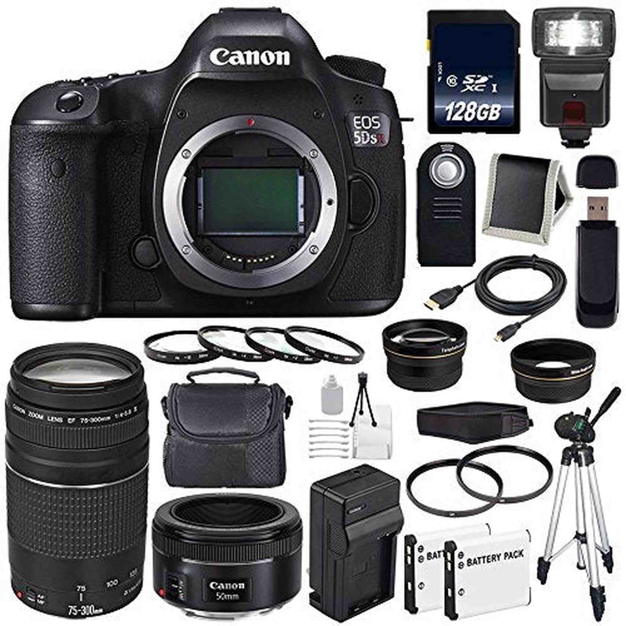 Canon EOS 5DS R DSLR Camera International Model 0582C002 + Canon EF 75-300 III+ EF 50mm f/1.8 STM Lens + LP-E6 Replace Canon