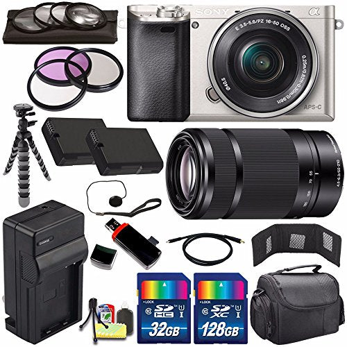 Sony Alpha a6000 Mirrorless Digital Camera with 16-50mm Lens Silver + Sony E 55-210mm f/4.5-6.3 OSS E-Mount Lens 160GB Bundle Sony