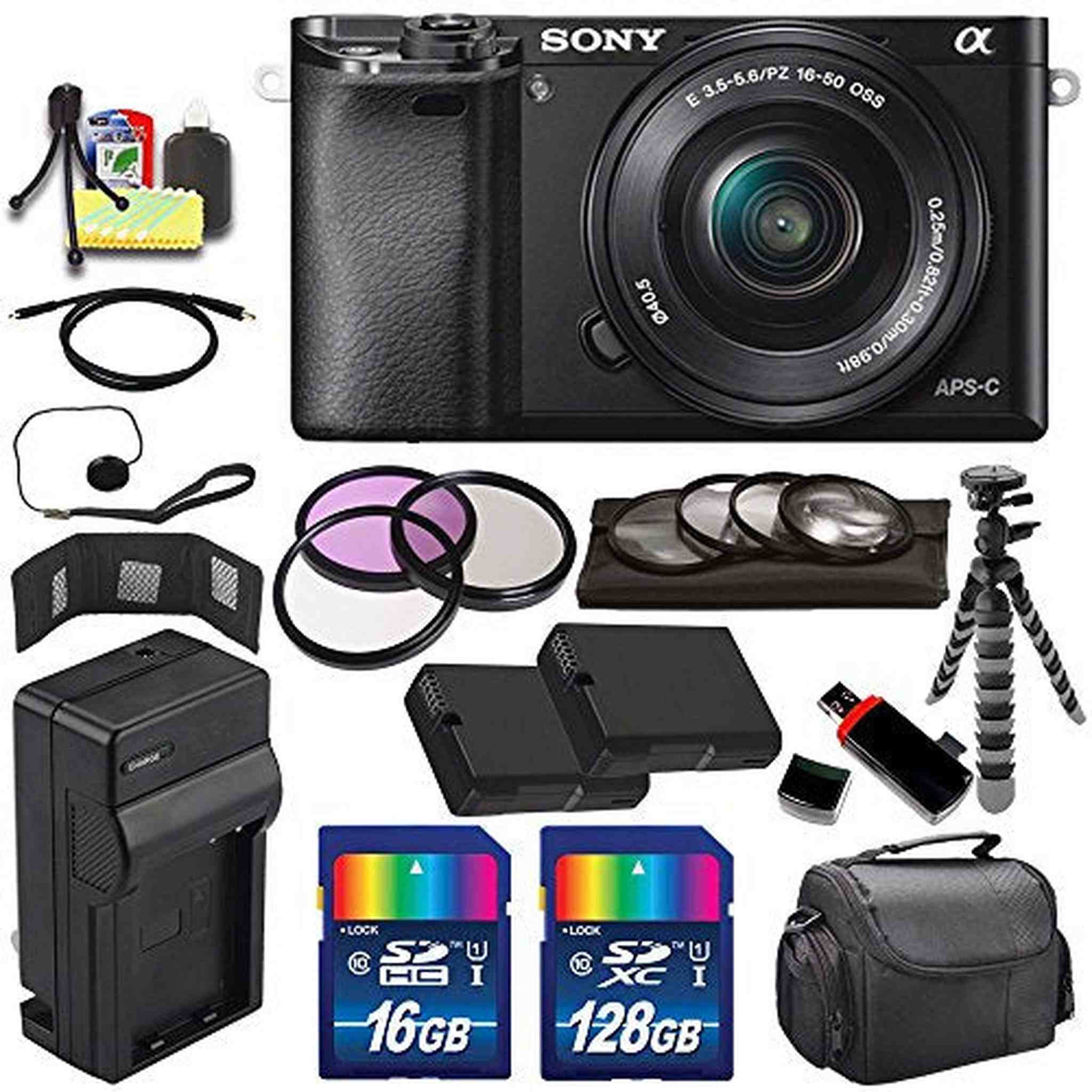 Sony Alpha a6000 Mirrorless Digital Camera with 16-50mm Lens Black + Battery + Charger + 144GB Bundle 7 - International Sony