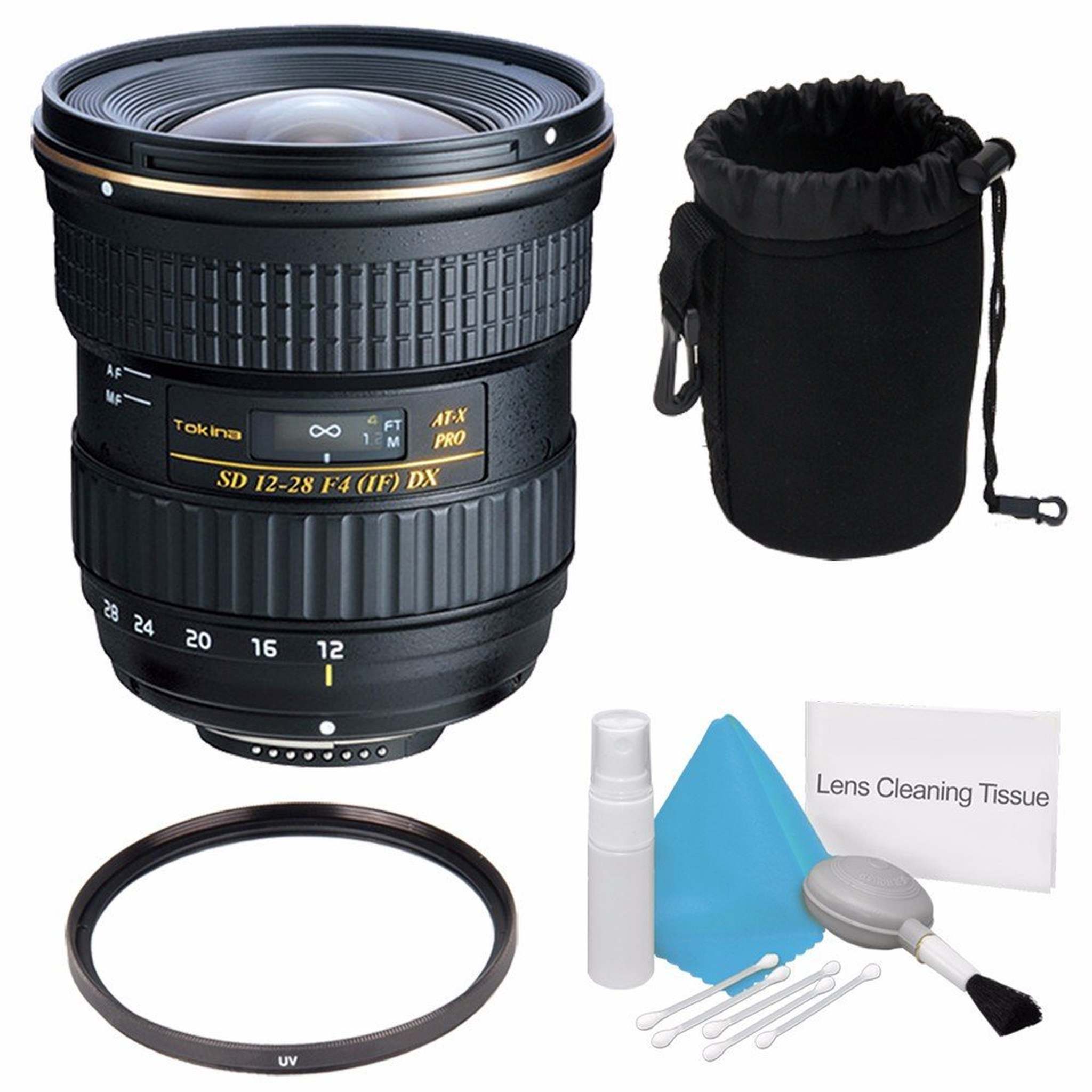 Tokina 12-28mm f/4.0 at-X Pro APS-C Lens for Canon International Model +Deluxe Cleaning Kit + 77mm UV Filter + Deluxe Tokina