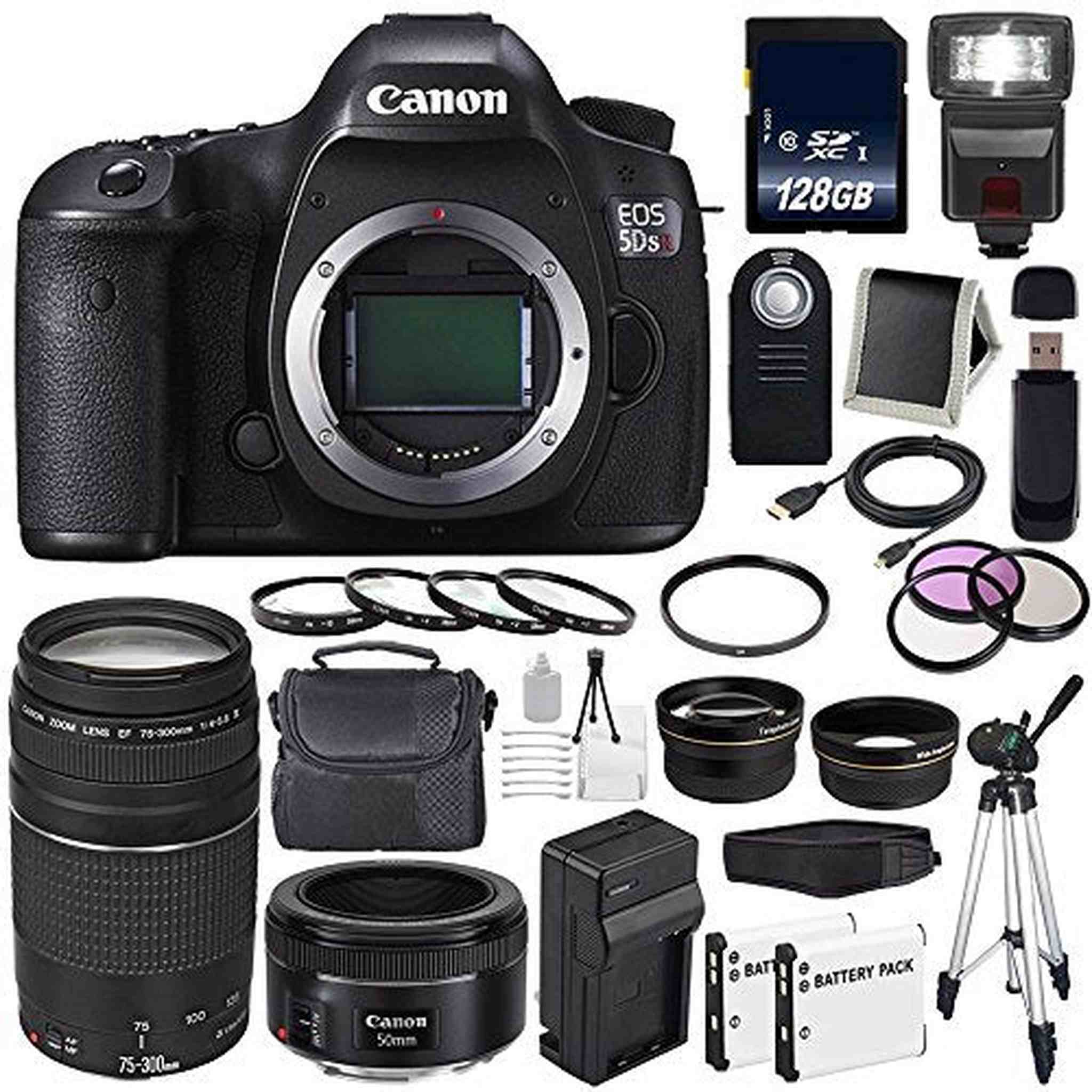 Canon EOS 5DS R DSLR Camera International Model 0582C002 + Canon EF 75-300 III+ EF 50mm f/1.8 STM Lens Advanced Bundle Canon