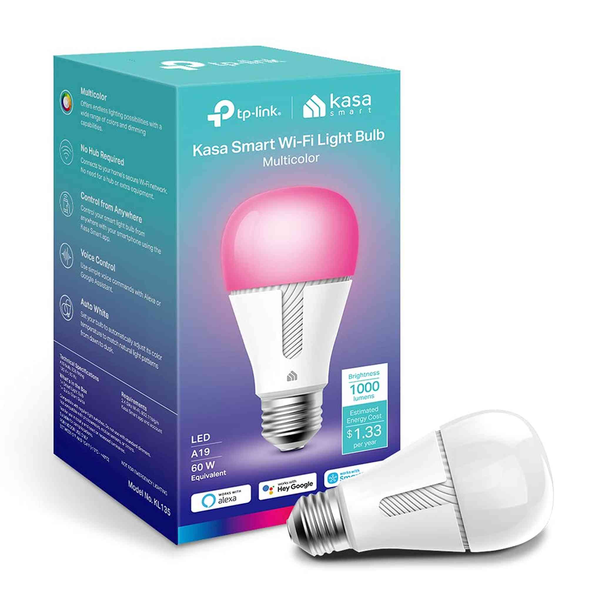 Kasa Smart Bulb, Dimmable Color Changing Light Bulb Work with Alexa and Google Home, 1000 Lumens 60W Equivalent, Amazon CFH&FFS, 2.4Ghz WiFi only, No Hub Required, 2-Year Warranty, 1-Pack KL135 Kasa Smart