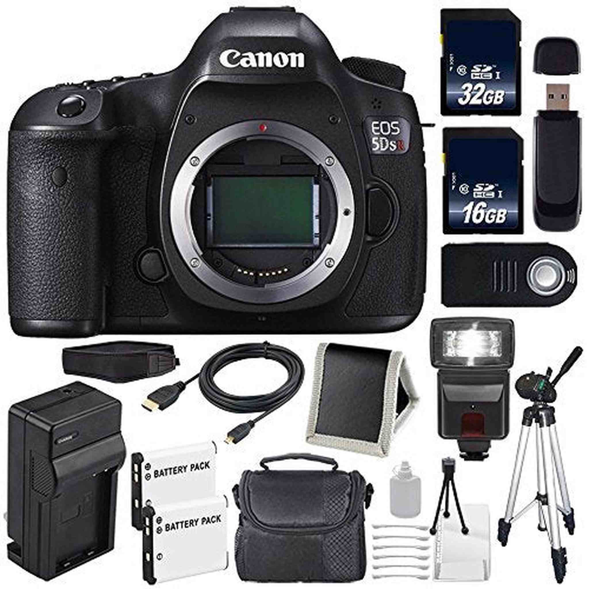 Canon EOS 5DS R DSLR Camera International Model 0582C002 + LP-E6 Battery + 32GB Card + 16GB Card Storage Bundle Canon