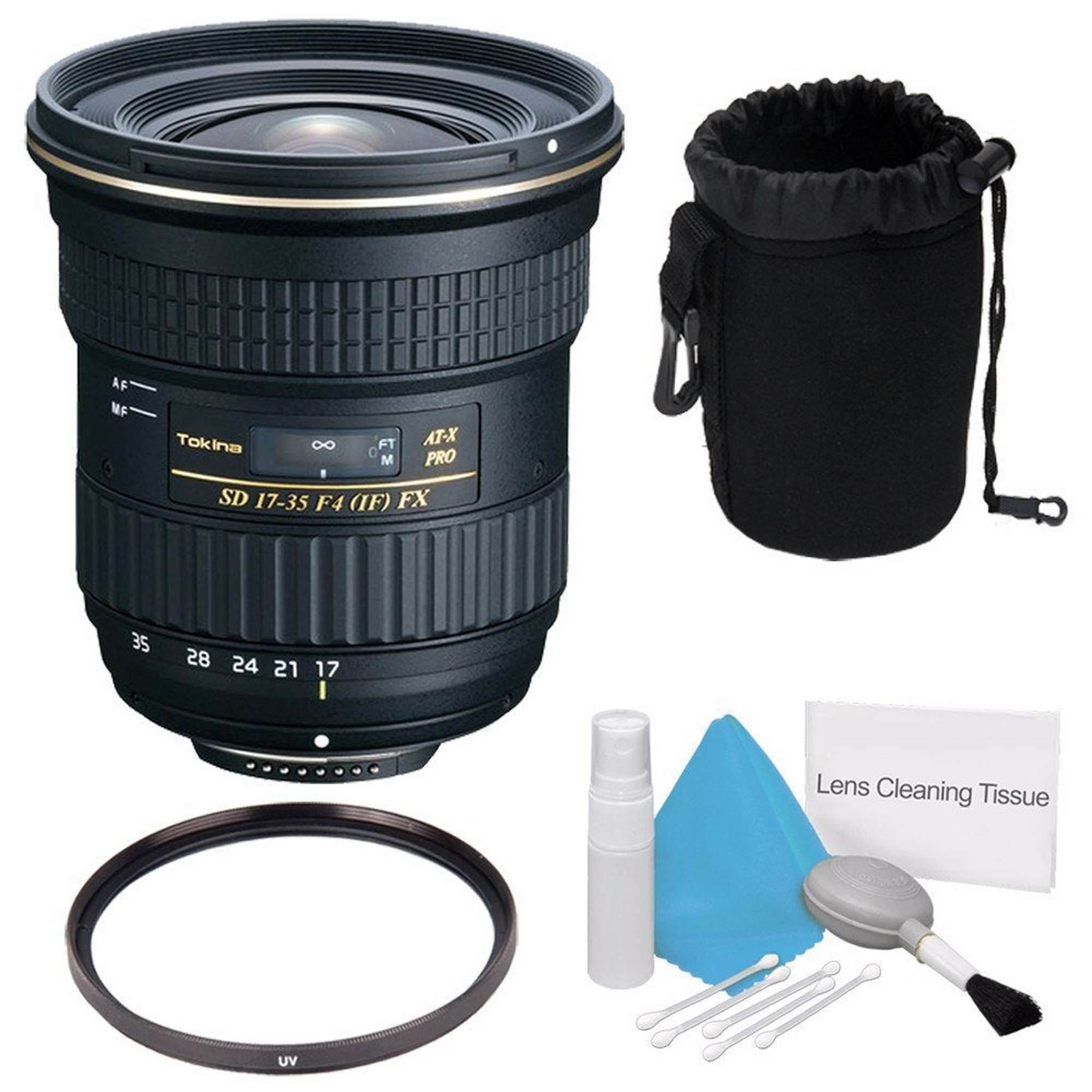 Tokina 17-35mm f/4 Pro FX Lens for Canon Cameras International Model +Deluxe Cleaning Kit + 82mm UV Filter + Deluxe Le Tokina