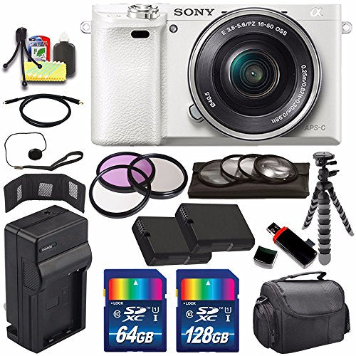 Sony Alpha a6000 Mirrorless Digital Camera with 16-50mm Lens White + Battery + Charger + 196GB Bundle 9 - Internationa Sony