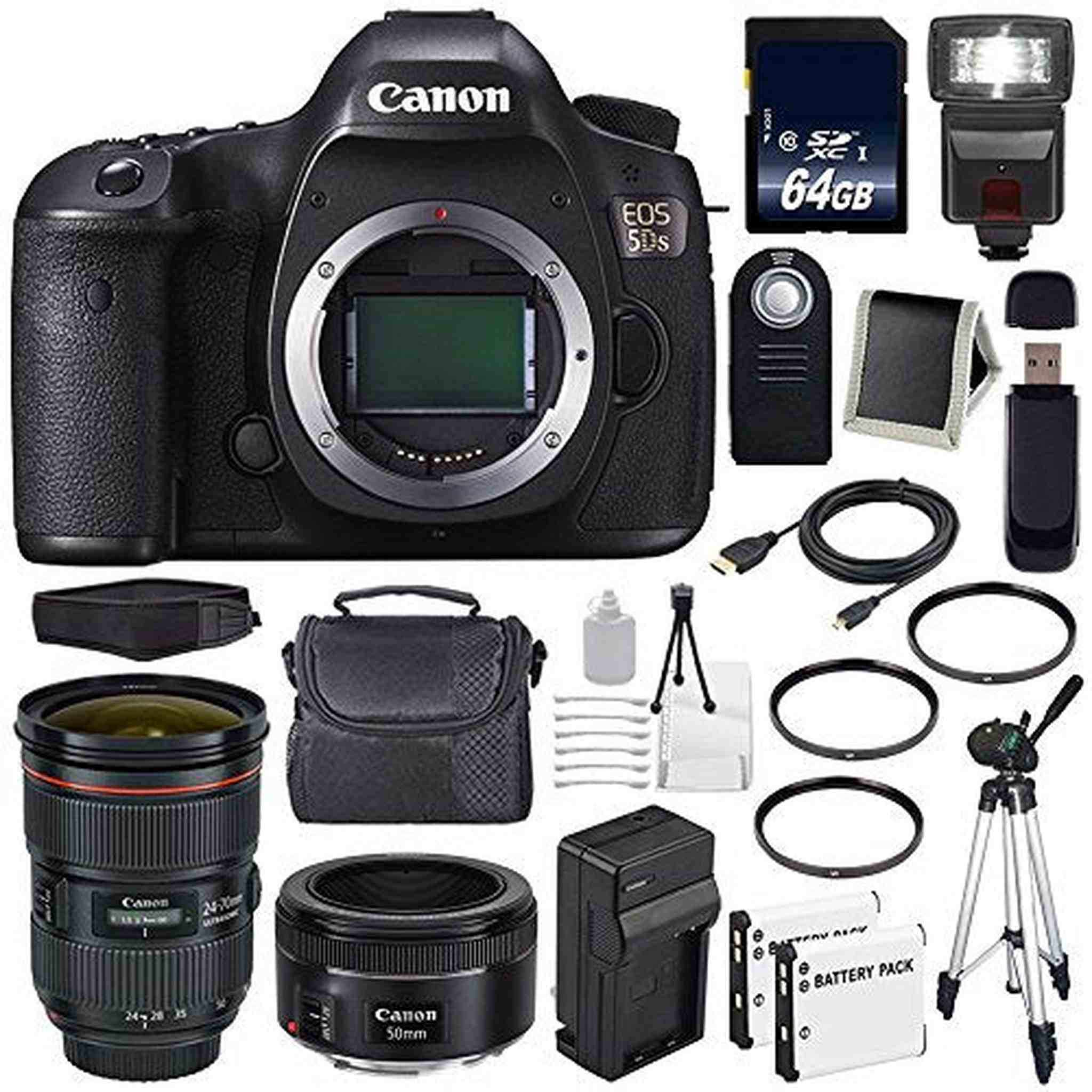 Canon EOS 5DS DSLR Camera International Model 0581C002 + Canon EF 24-70mm f/2.8L II USM Lens + EF 50mm f/1.8 STM Lens Base Bundle Canon