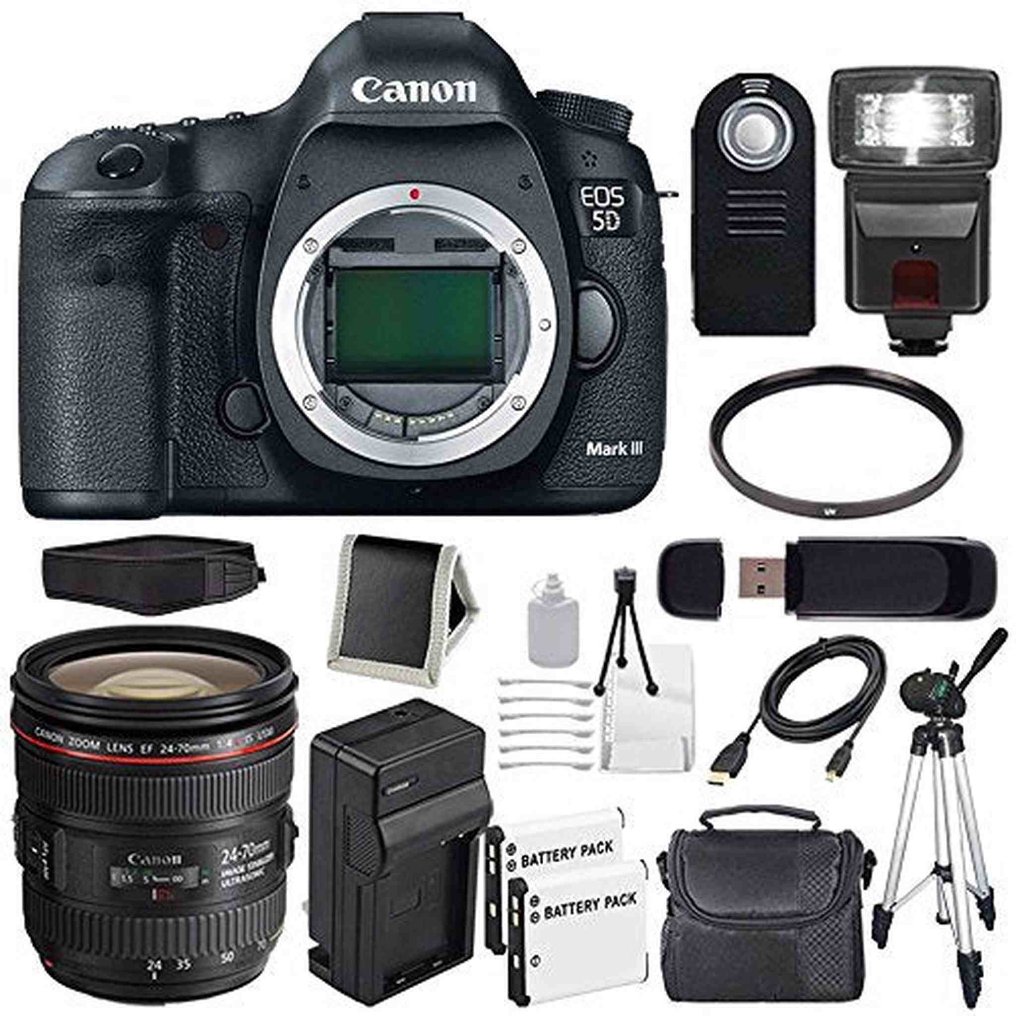 Canon EOD 5D III Digital Camera International Model + Canon EF 24-70mm f/4L is USM Lens + LP-E6 Battery Bundle Canon