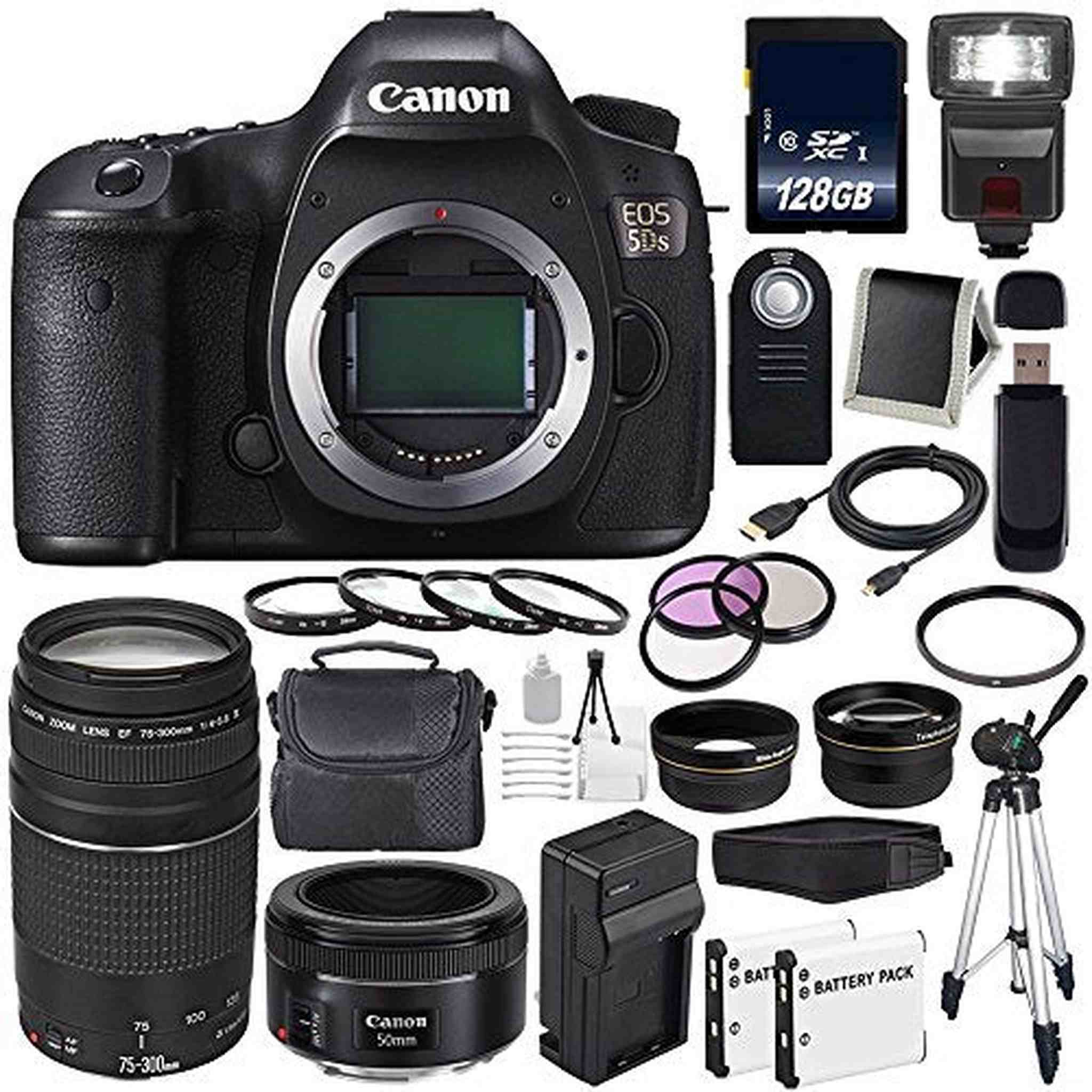 Canon EOS 5DS DSLR Camera International Model 0581C002 + Canon EF 75-300 III+ EF 50mm f/1.8 STM Lens Starter Bundle Canon