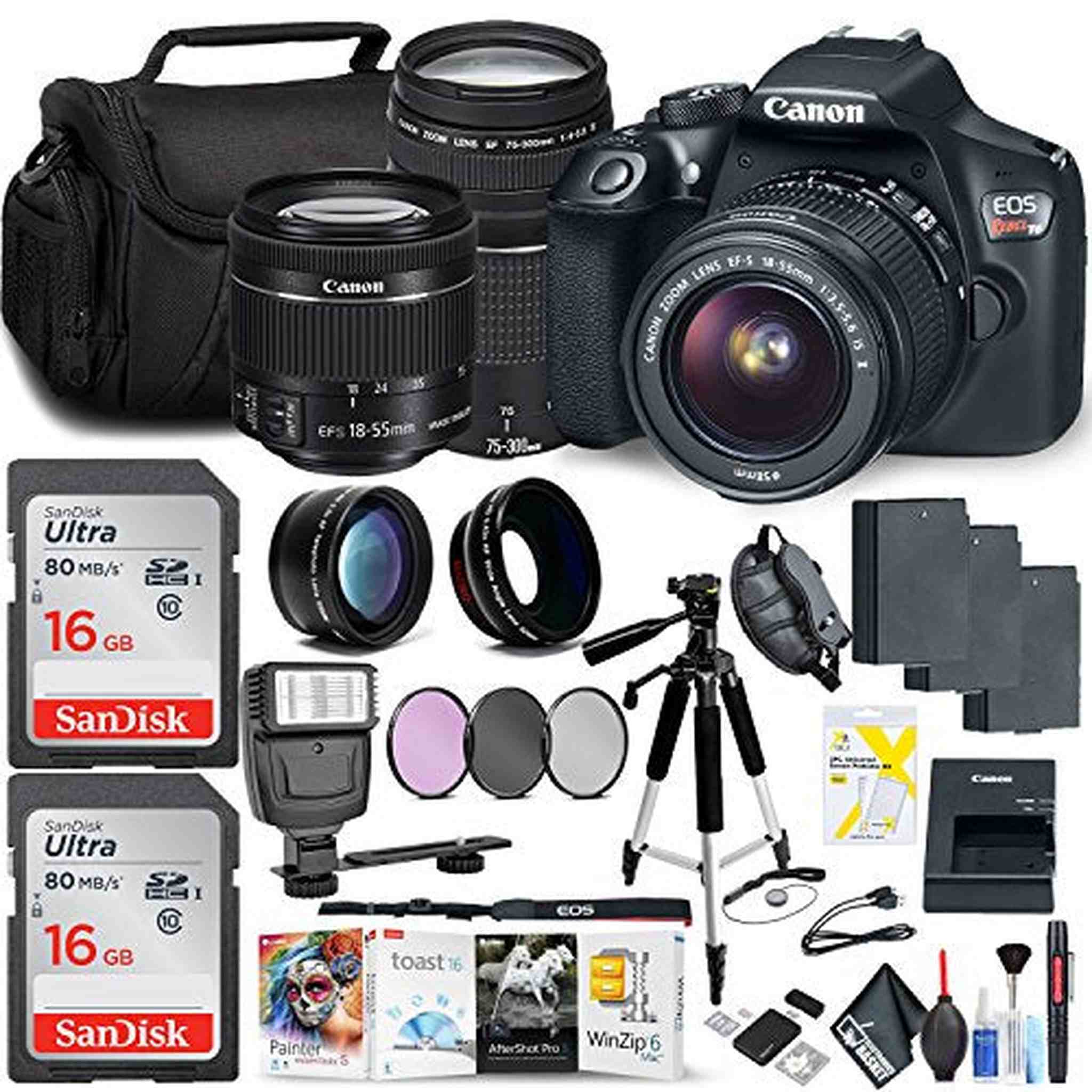 Canon Rebel T6 DSLR Camera with 18-55mm & 75-300mm Lens Bundle Canon