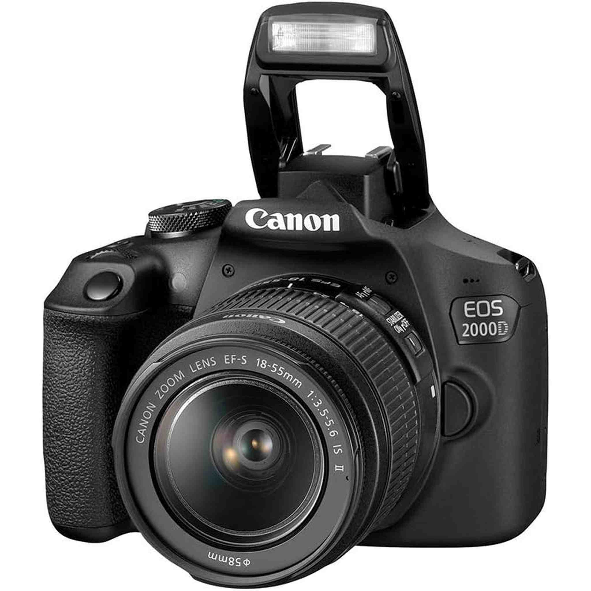 Canon EOS 2000D DSLR with EF-S 18-55mm f/3.5-5.6 IS II Lens Intl Model with 32GB Memory Kit, LED Light, Mic, and More Canon