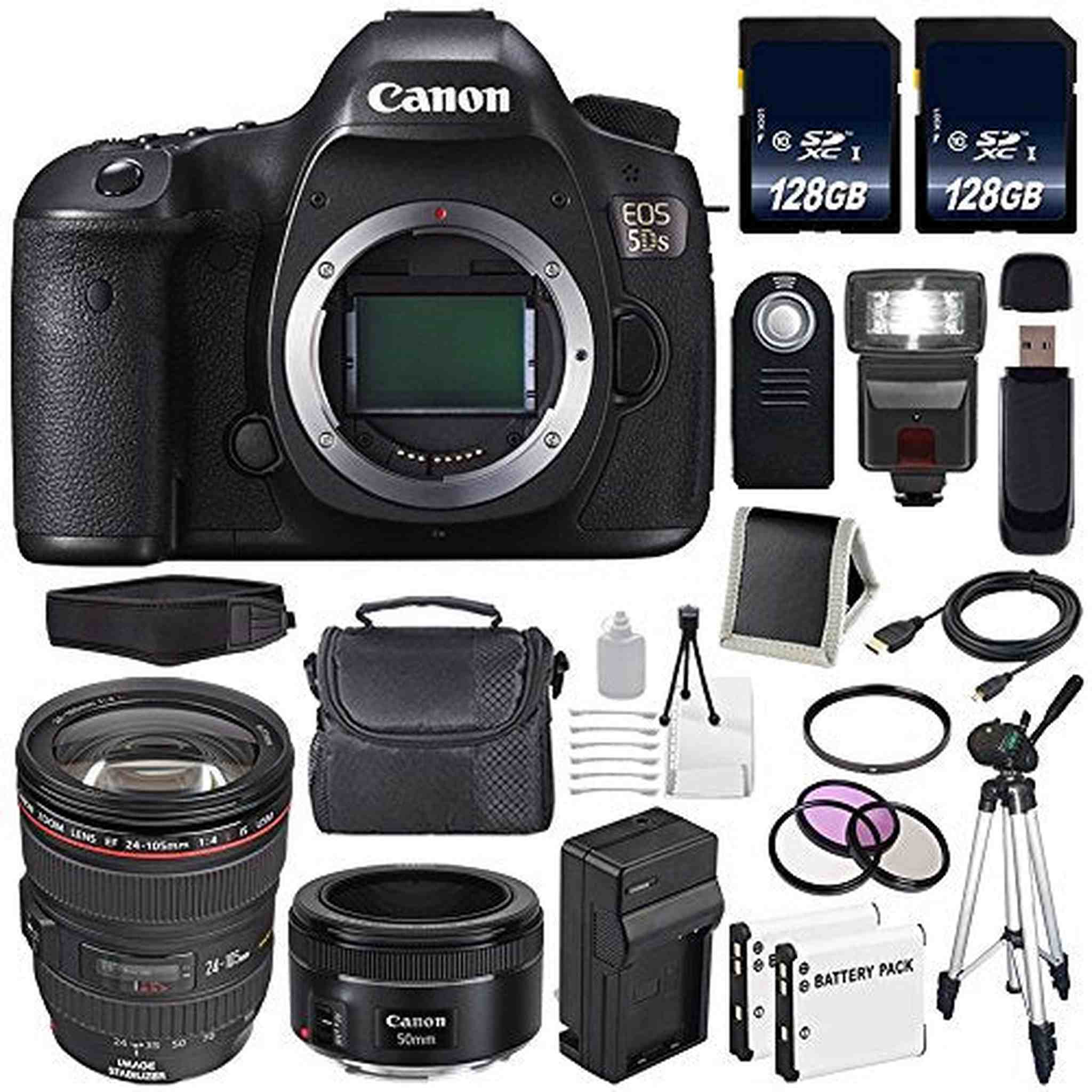 Canon EOS 5DS DSLR Camera International Model 0581C002 + Canon EF 24-105mm f/4L is USM Lens + EF 50mm f/1.8 STM Lens + Canon