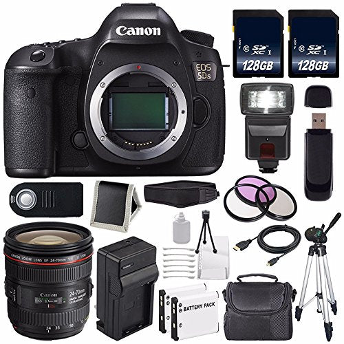 Canon EOS 5DS DSLR Camera International Model 0581C002 + Canon EF 24-70mm f/4L is USM Lens + LP-E6 Battery + 128GB SDX Canon