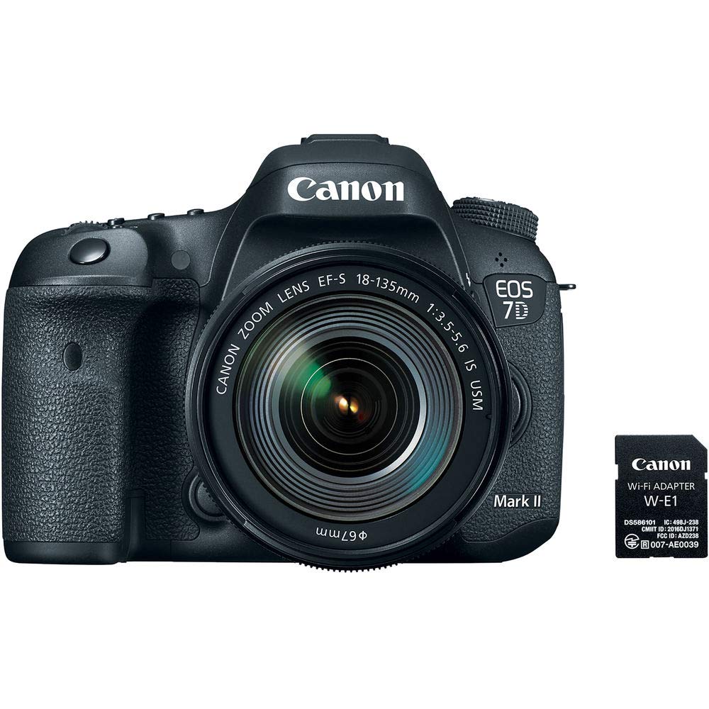 Canon EOS 7D Mark II DSLR Camera Intl Model with 18-135mm Lens & W-E1 Wi-Fi Adapter With Memory Card Kit and Cleaning Kit Canon