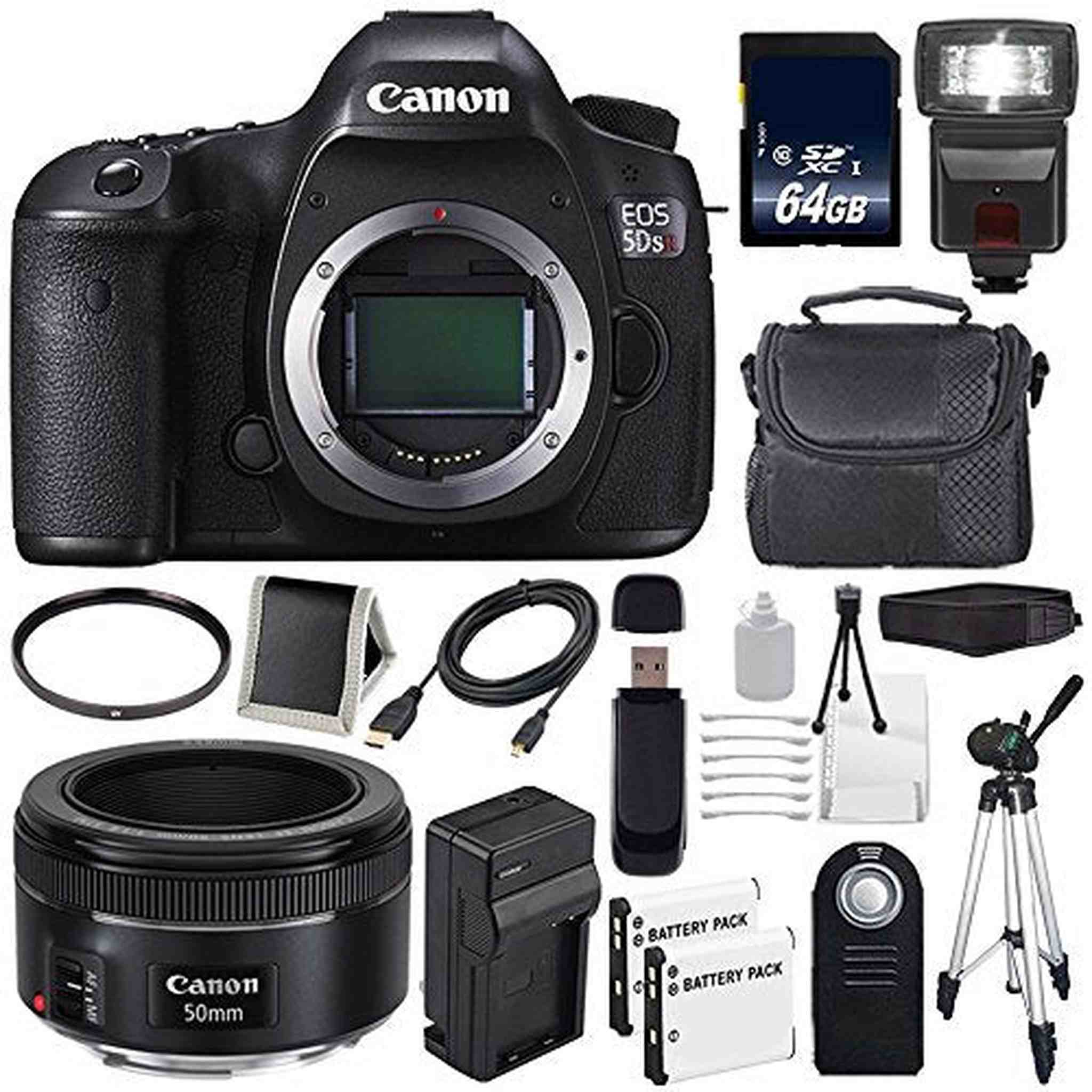 Canon EOS 5DS R DSLR Camera International Model 0582C002 + Canon EF 50mm f/1.8 STM Lens + LP-E6 Battery + 64GB Card Supreme Bundle Canon